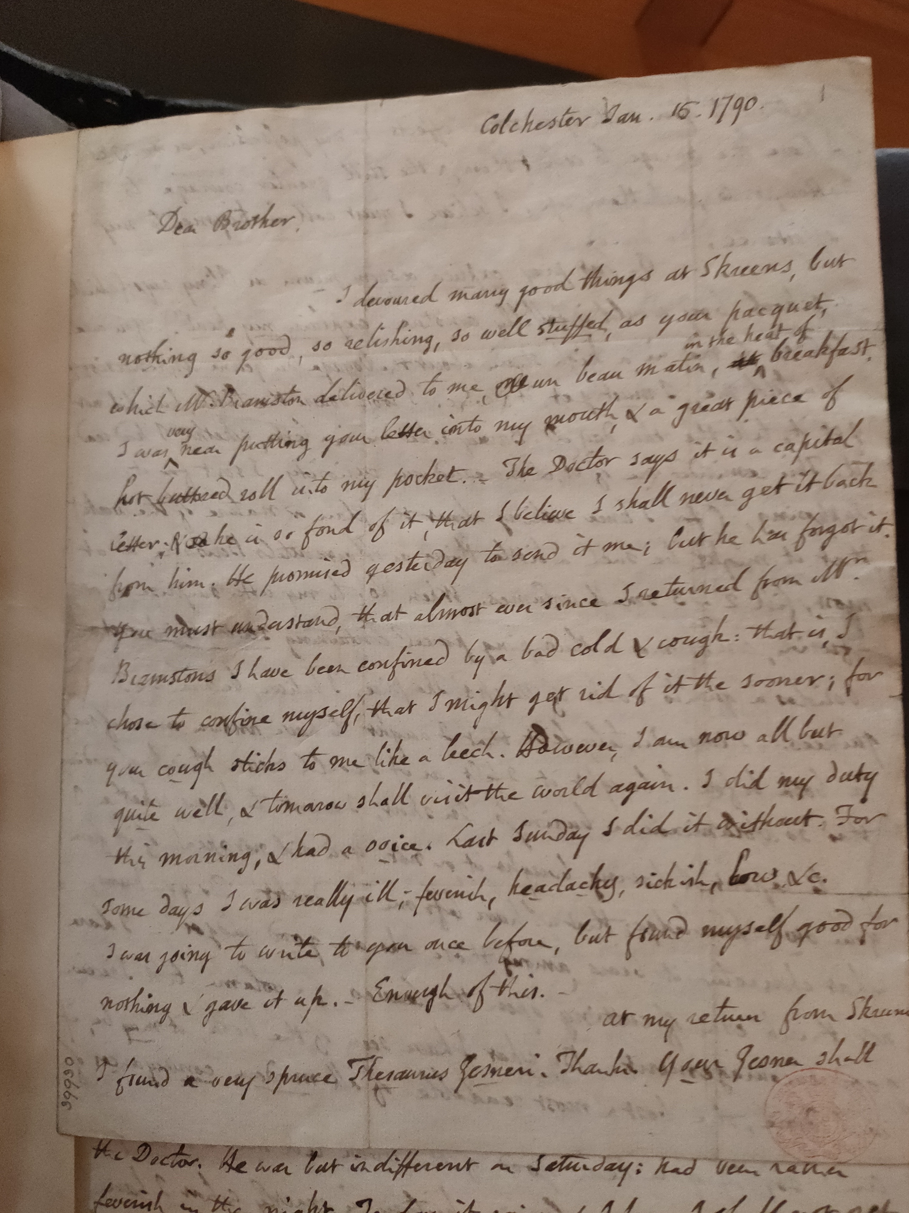 Image #1 of letter: Thomas Twining to Daniel Twining, 16 January 1790