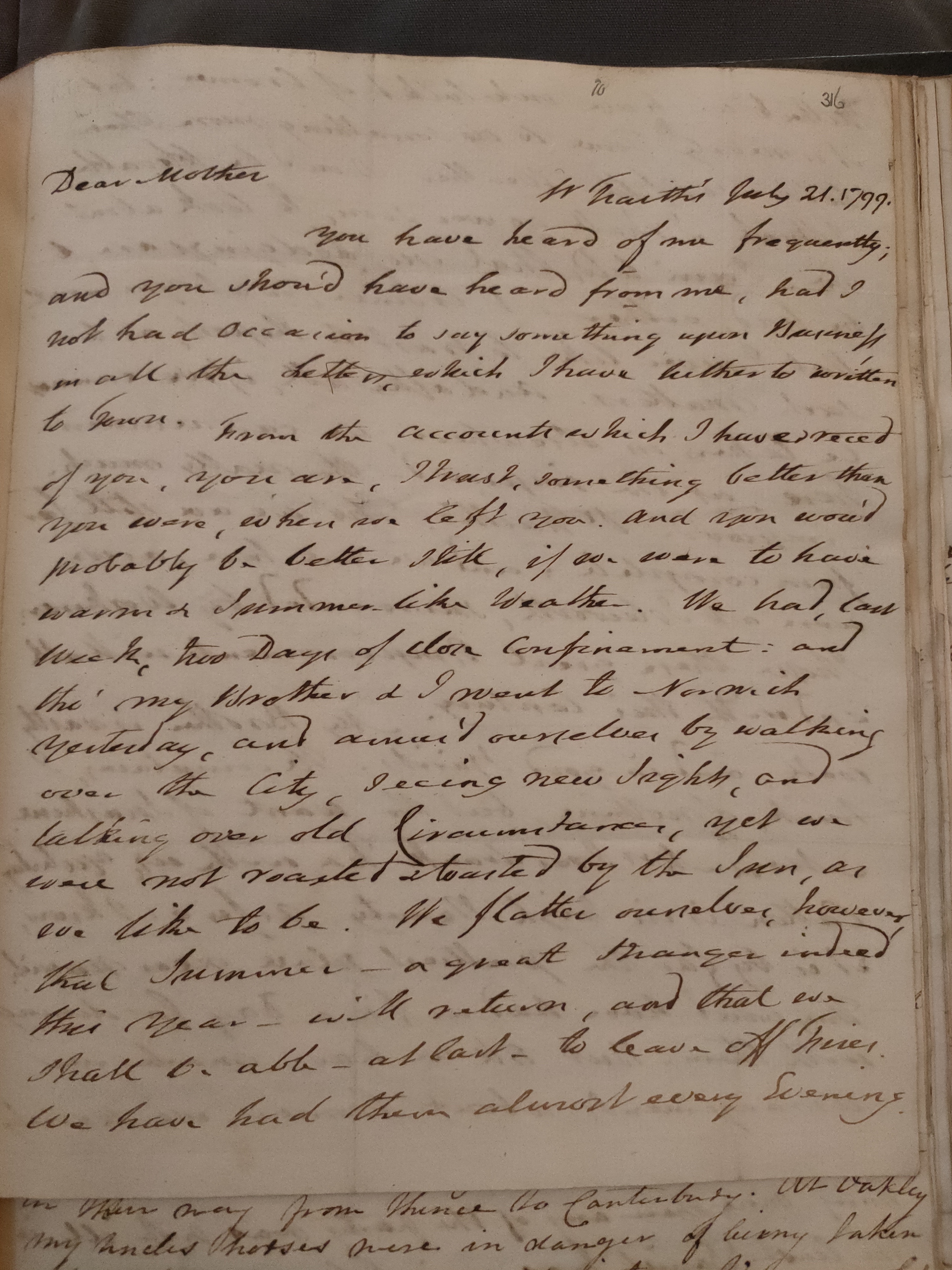 Image #1 of letter: Thomas Twining to Daniel Twining, 21 July 1799