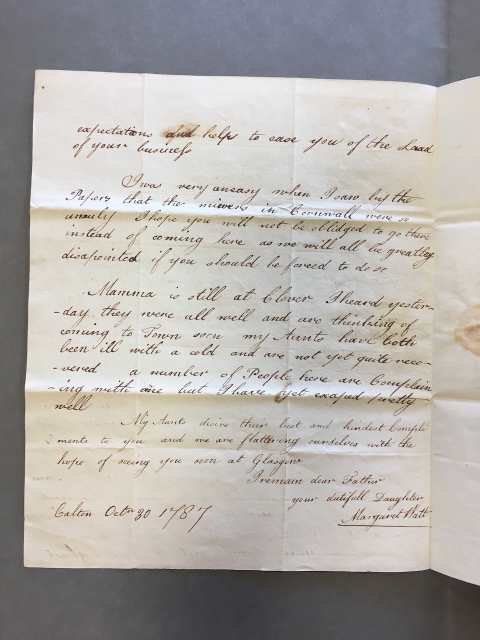 Image #2 of letter: Margaret Watt (II) to James Watt (II), 30 October 1787