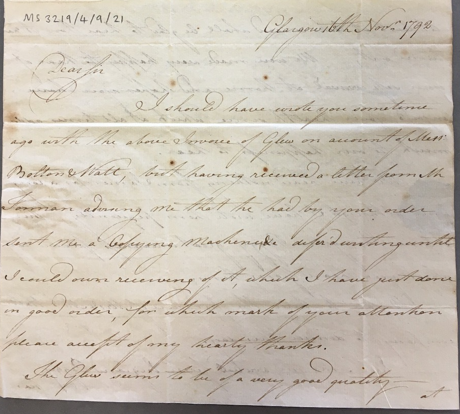 Image #1 of letter: James Miller to James Watt (II), 16 November 1792