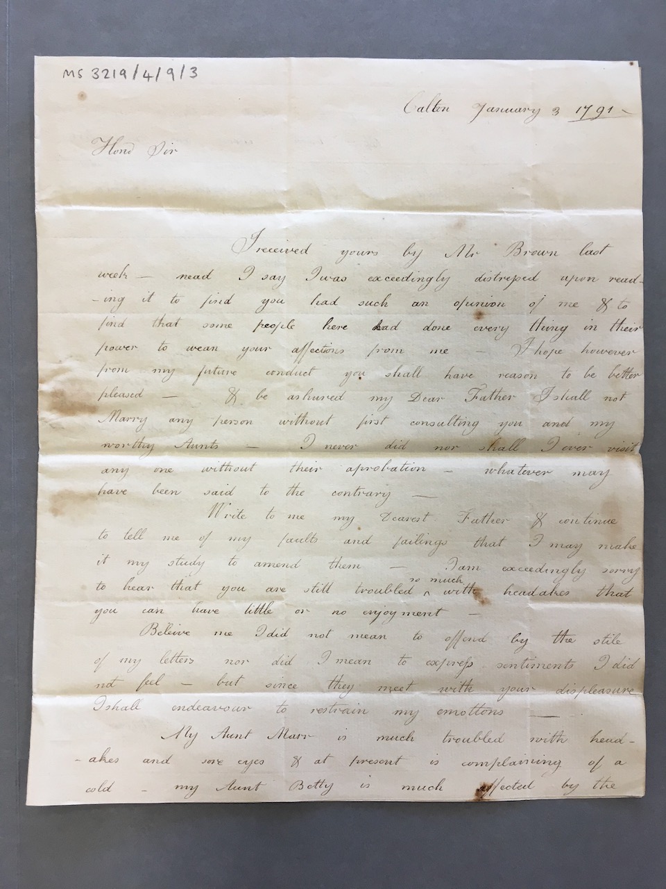 Image #1 of letter: Margaret Watt (II) to James Watt (II), 3 January 1791