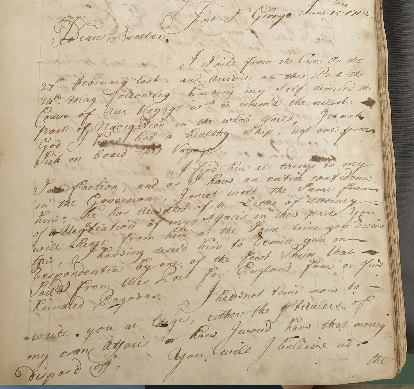 Image #1 of letter: Joseph Collet to his brother, 15 June 1712
