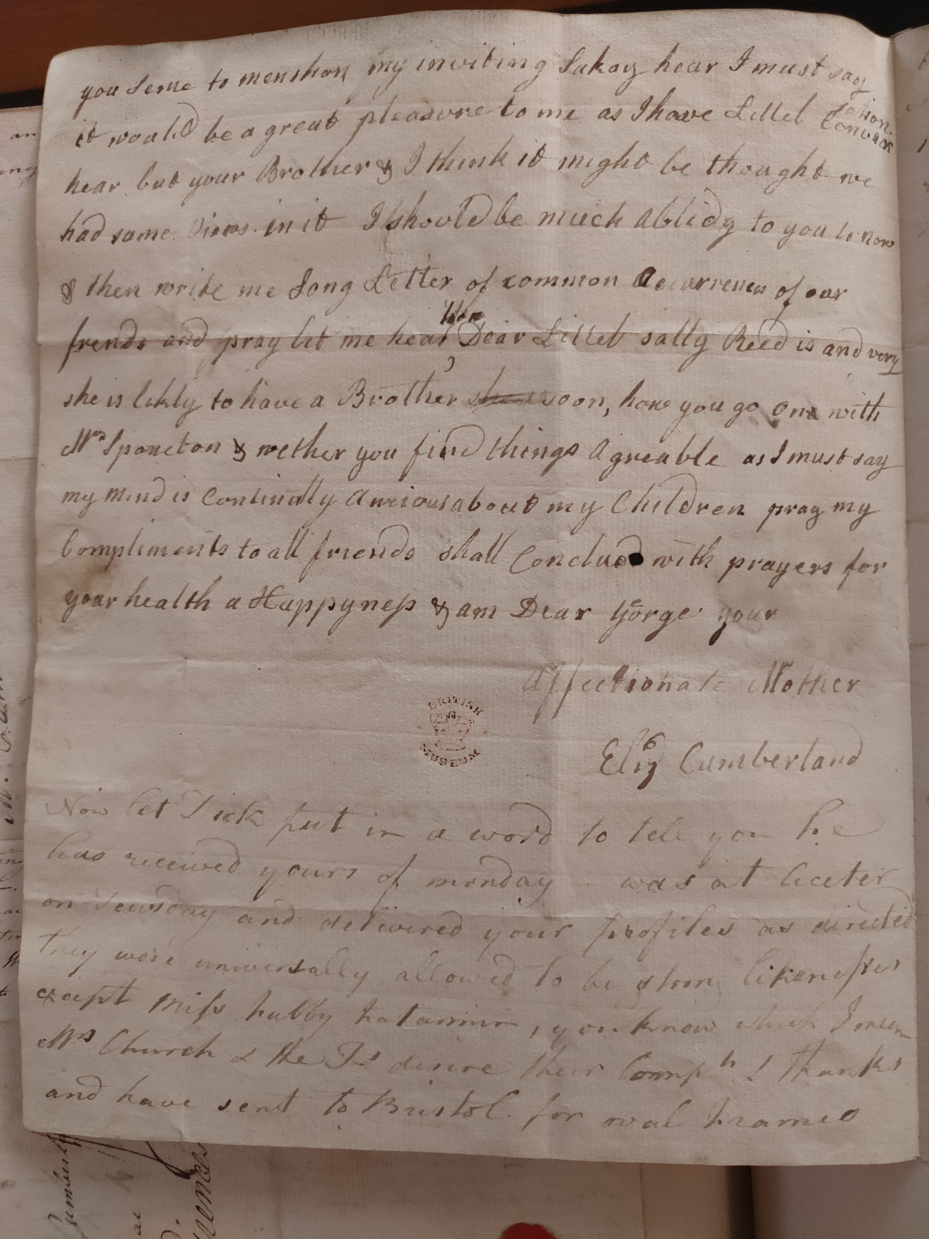 Image #2 of letter: Elizabeth Cumberland and Richard Cumberland to George Cumberland, 26 September 1777