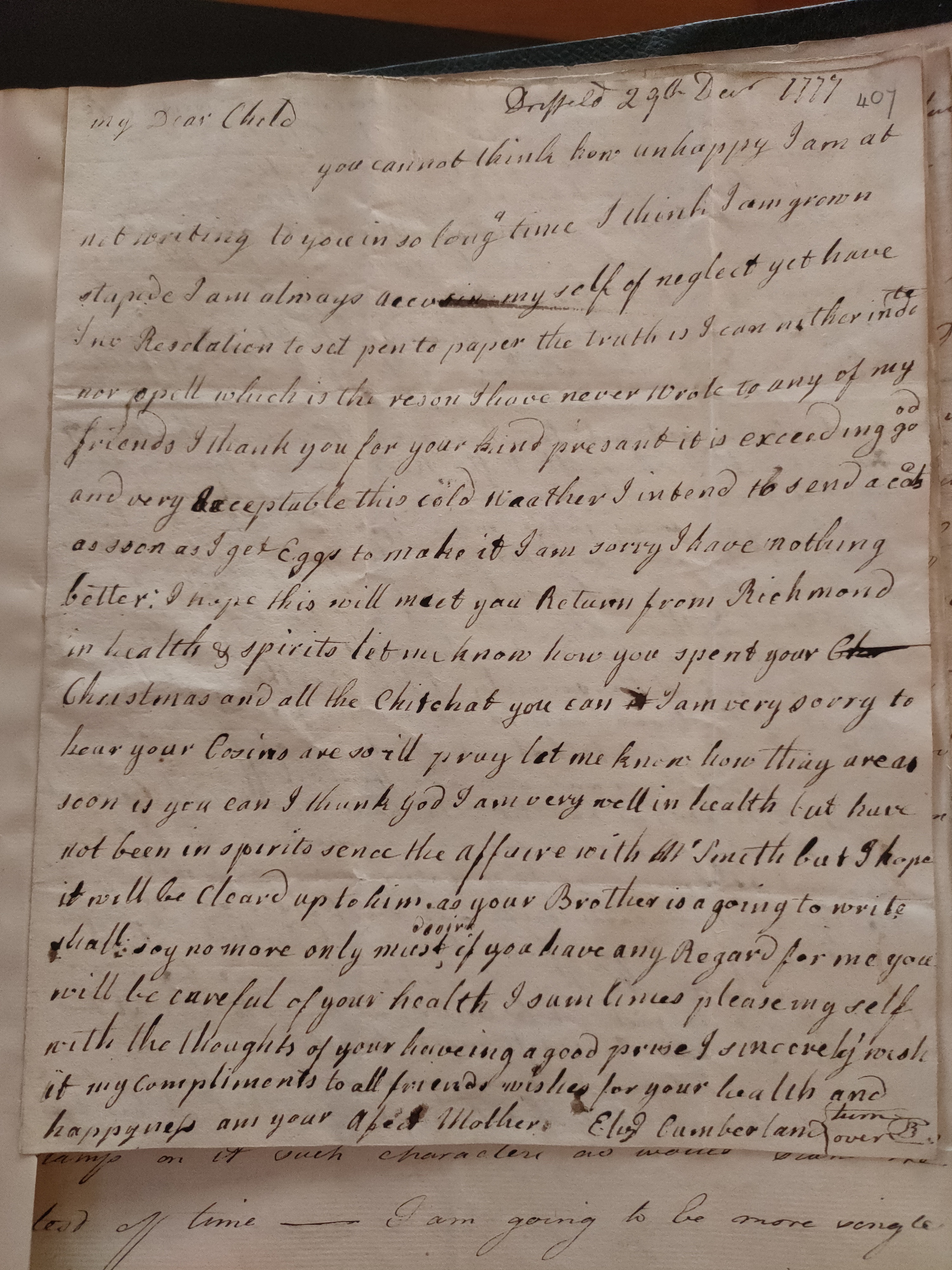 Image #1 of letter: Elizabeth Cumberland and Richard Cumberland to George Cumberland, 29 December 1777