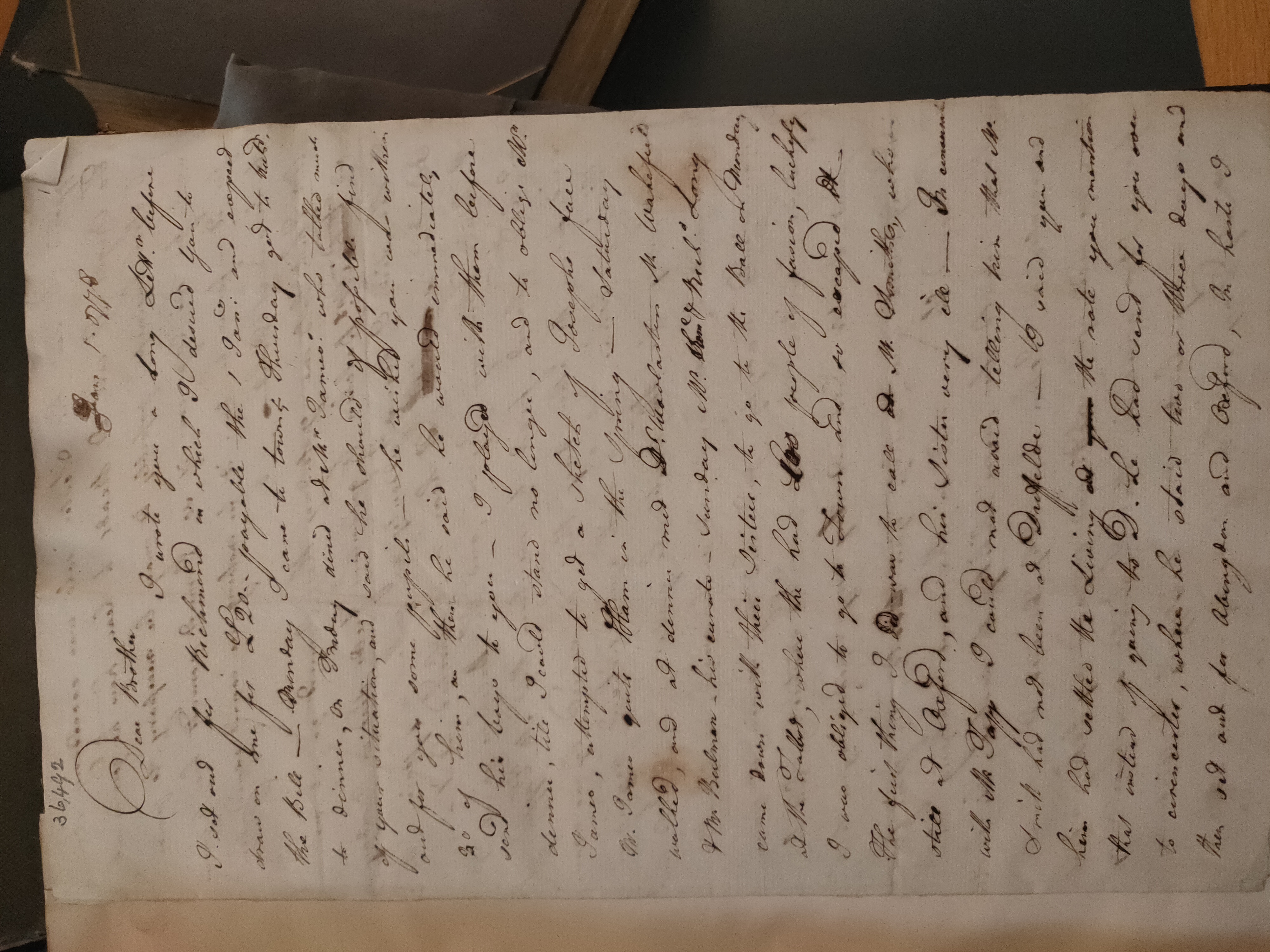 Image #1 of letter: George Cumberland to Revd Richard Cumberland, 1 Jan 1778