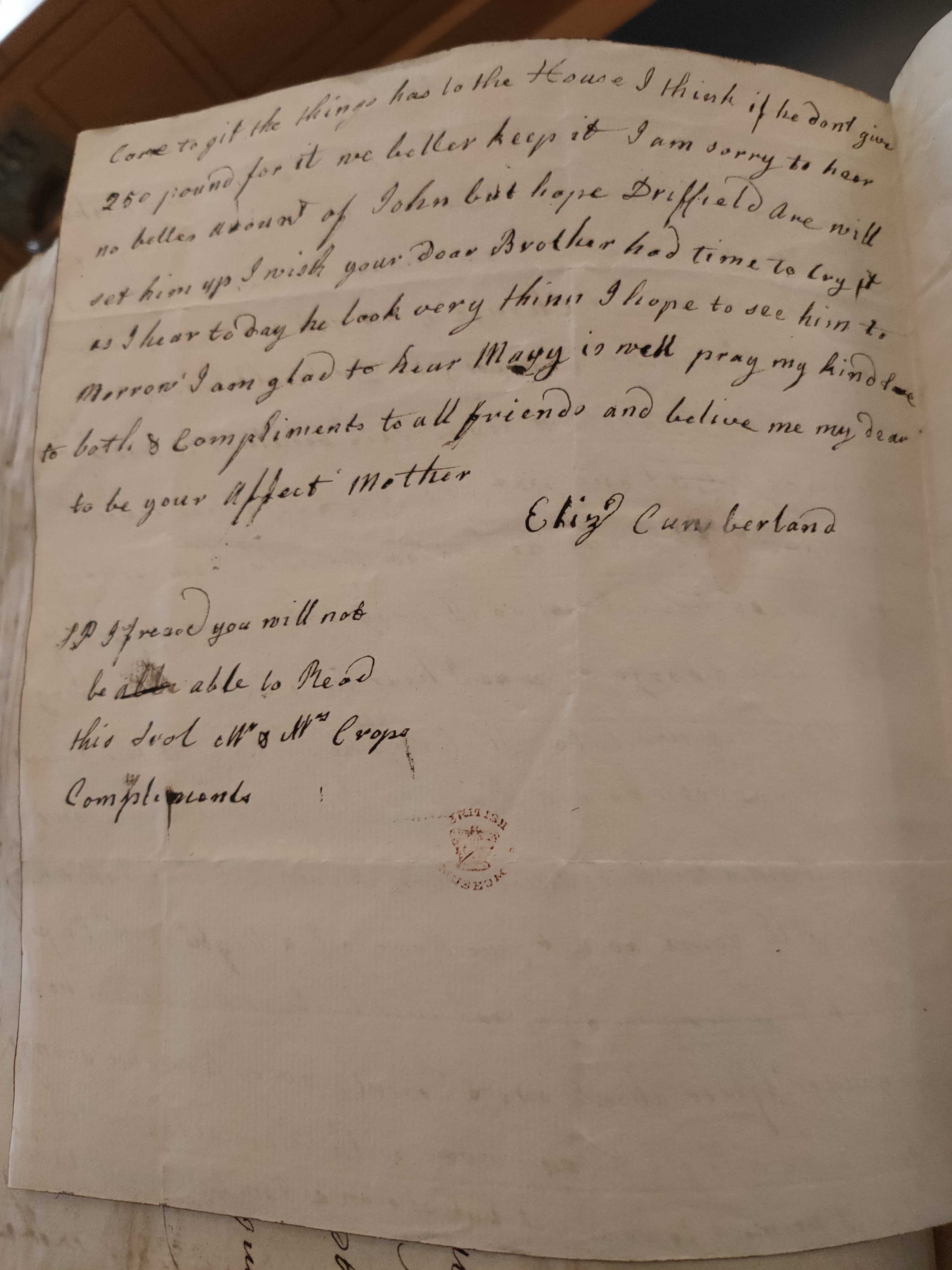 Image #2 of letter: Elizabeth Cumberland to George Cumberland, 3 April 1782