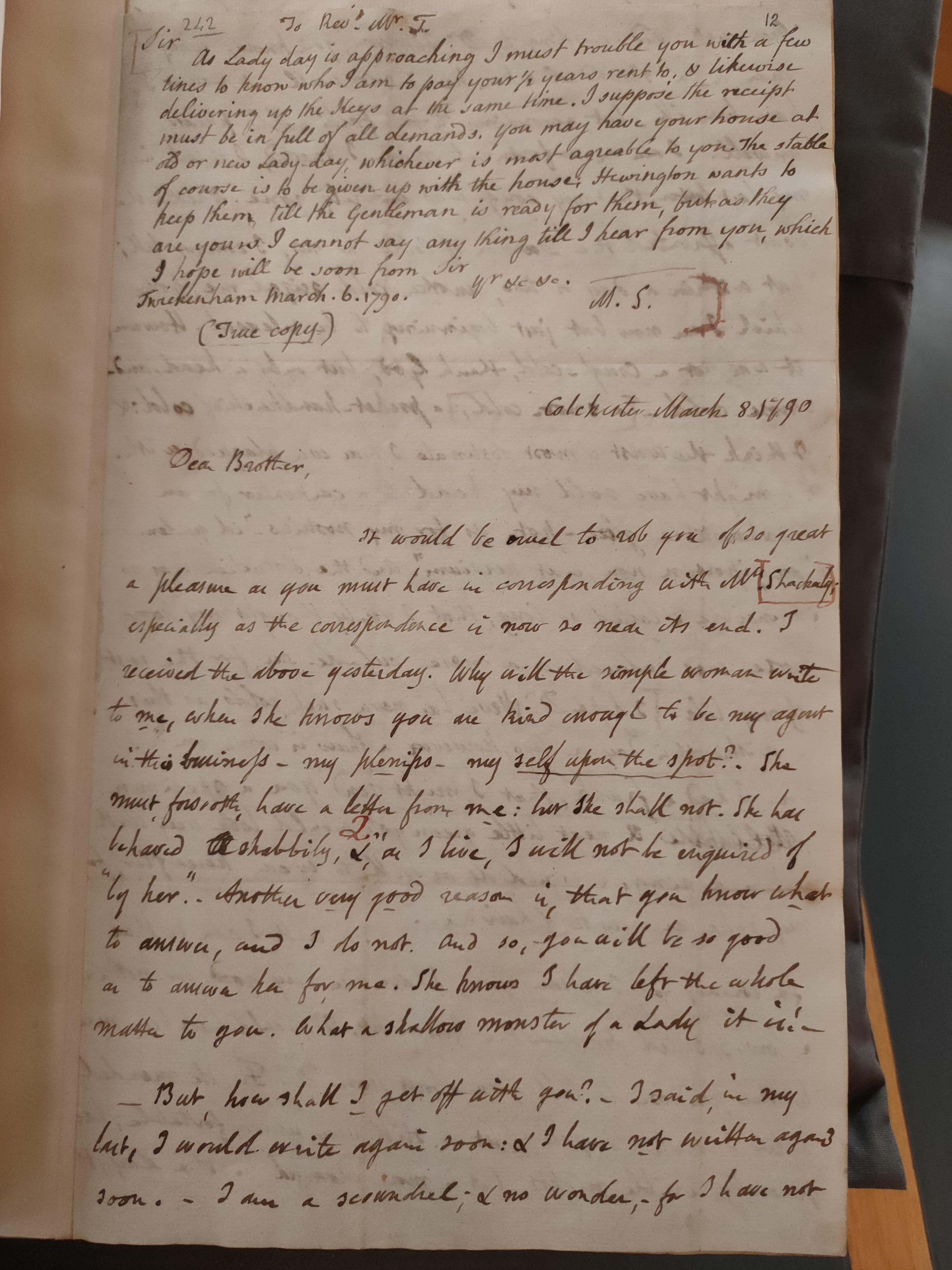 Image #1 of letter: Thomas Twining to Daniel Twining, 8 March 1790