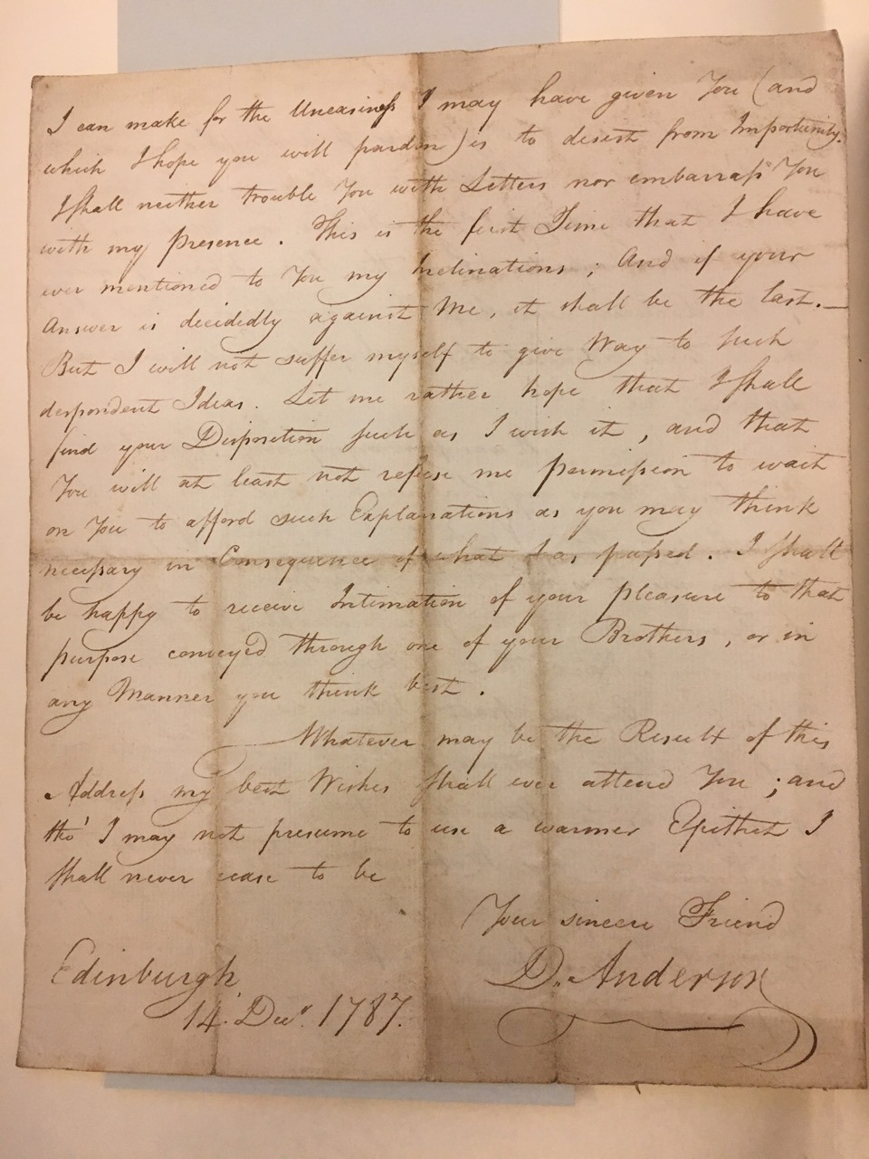 Image #3 of letter: David Anderson to Christina Findley (Anderson), 14 December 1787