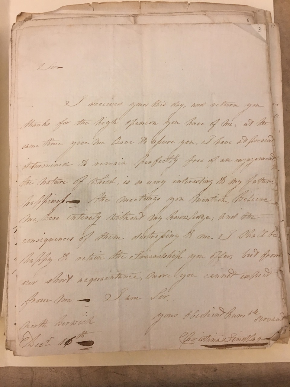 Image #1 of letter: Christina Findlay to David Anderson, 16 December 1787