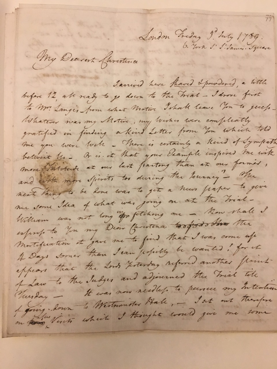 Image #1 of letter: David Anderson to Christina Findlay, 3 July 1789