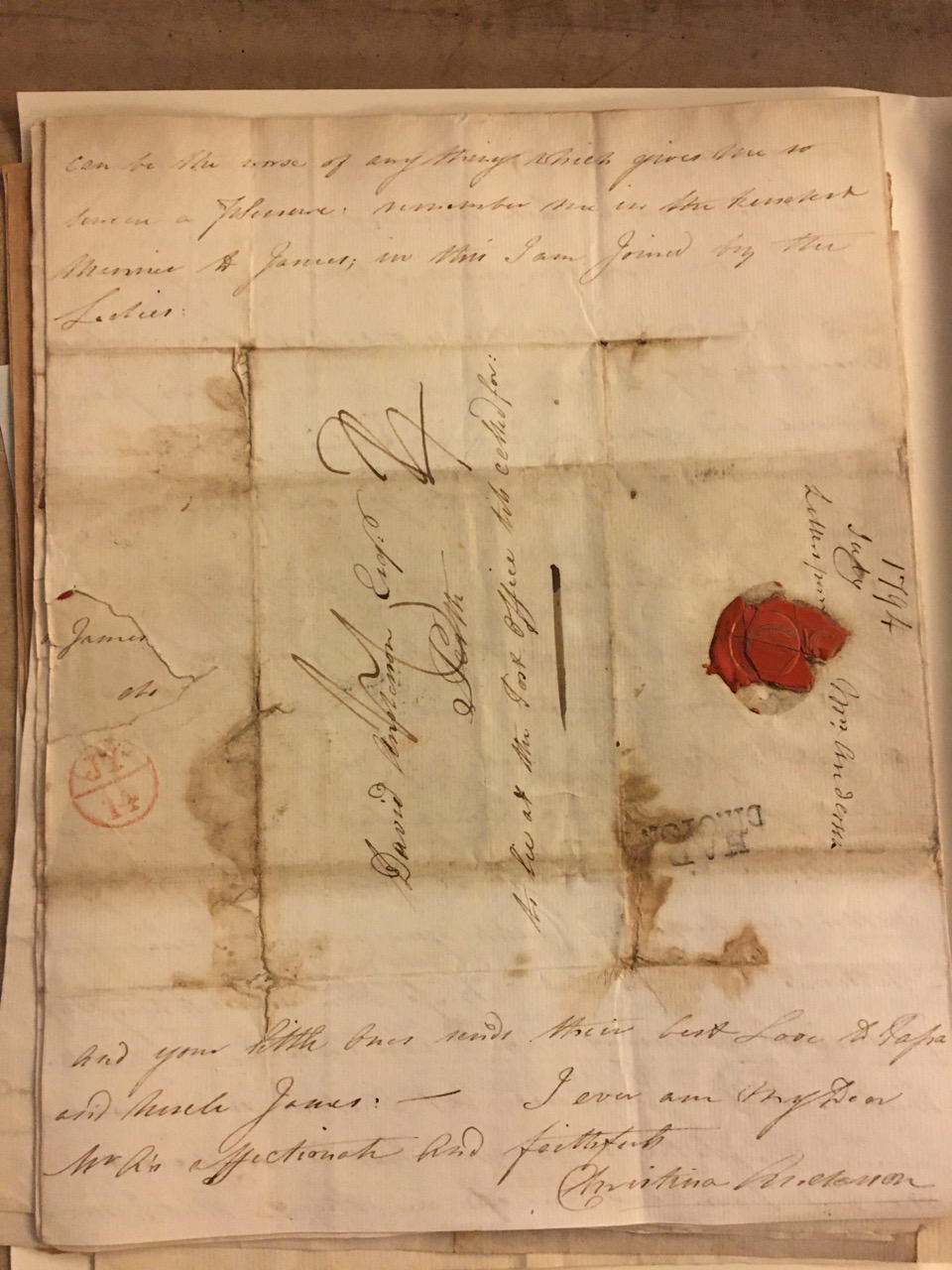 Image #2 of letter: David Anderson to Christina Anderson, 13 July 1794