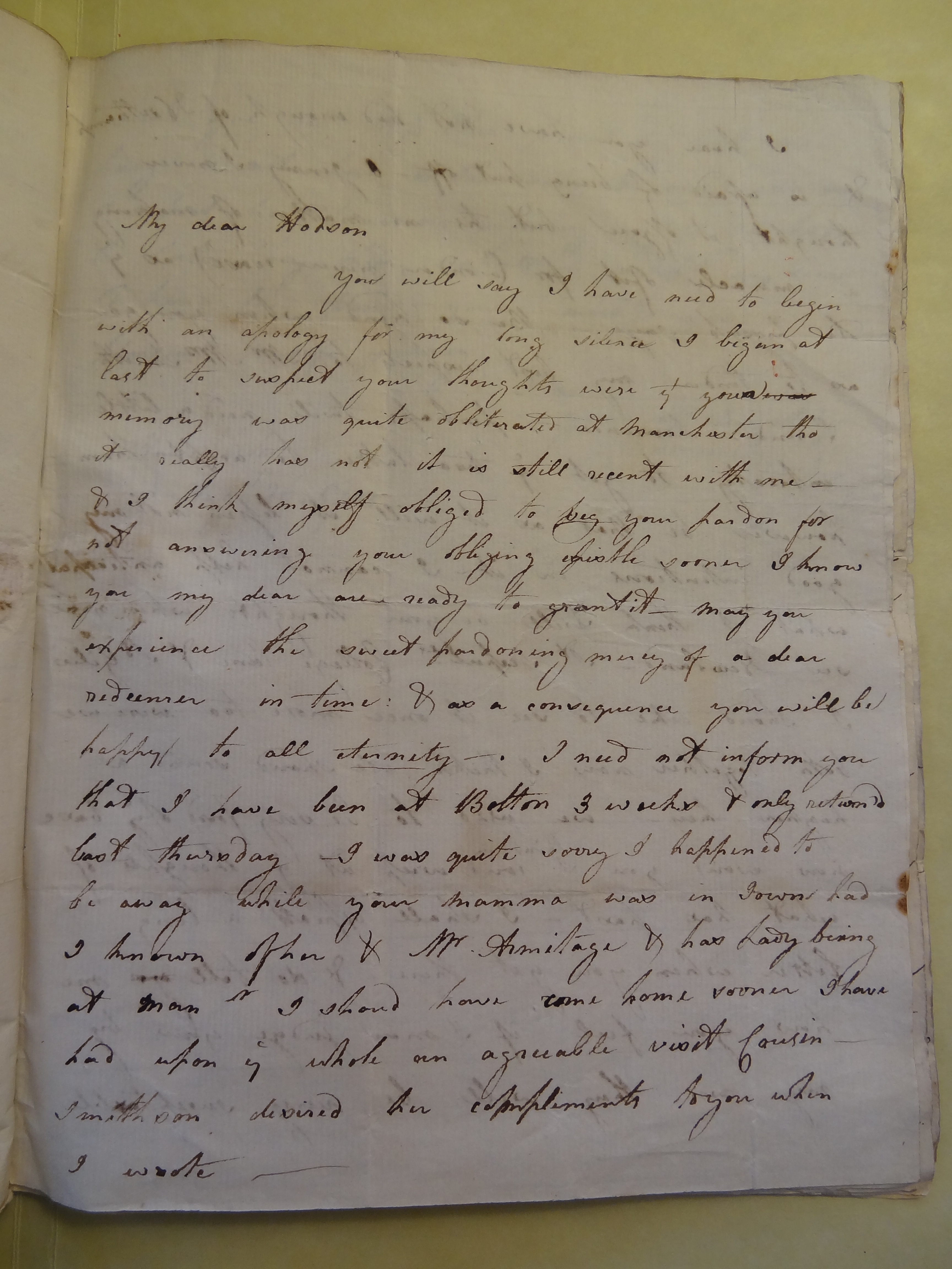Image #1 of letter: Rebekah Bateman to Mary Jane Hodson, 26 August 1783