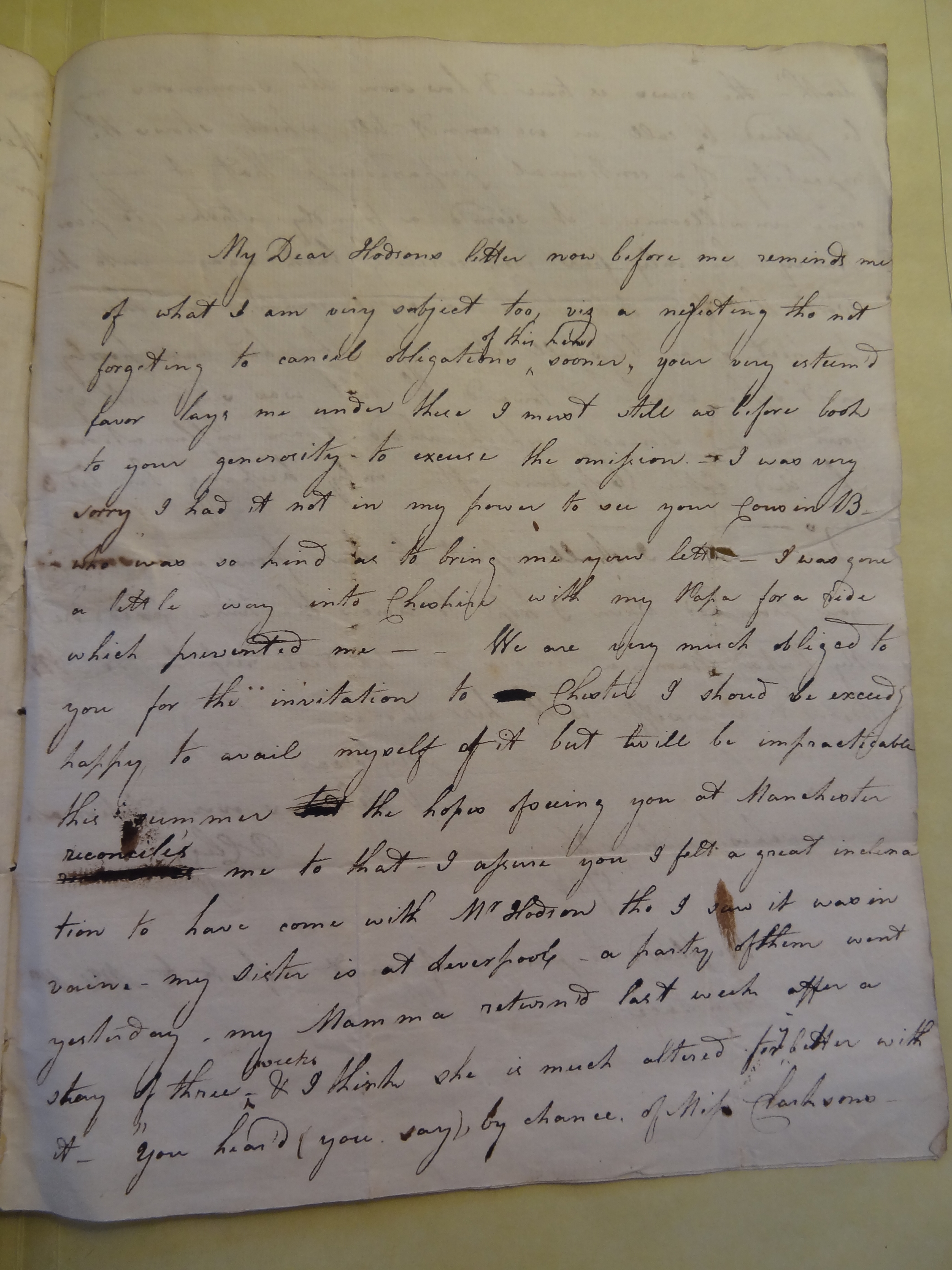 Image #1 of letter: Rebekah Bateman to Mary Jane Hodson, 26 August 1784