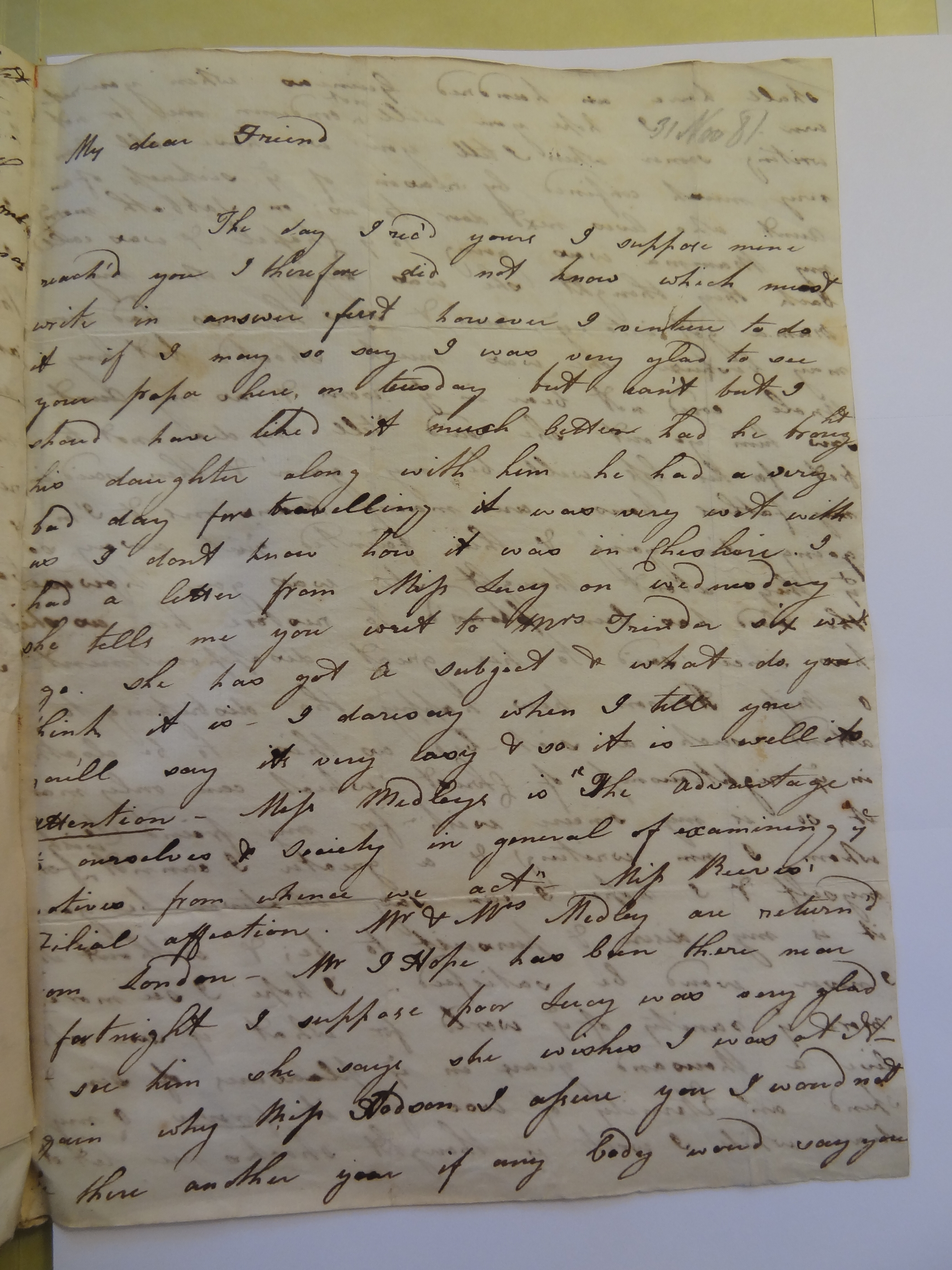 Image #1 of letter: Rebekah Bateman to Mary Jane Hodson, 31 November 1781