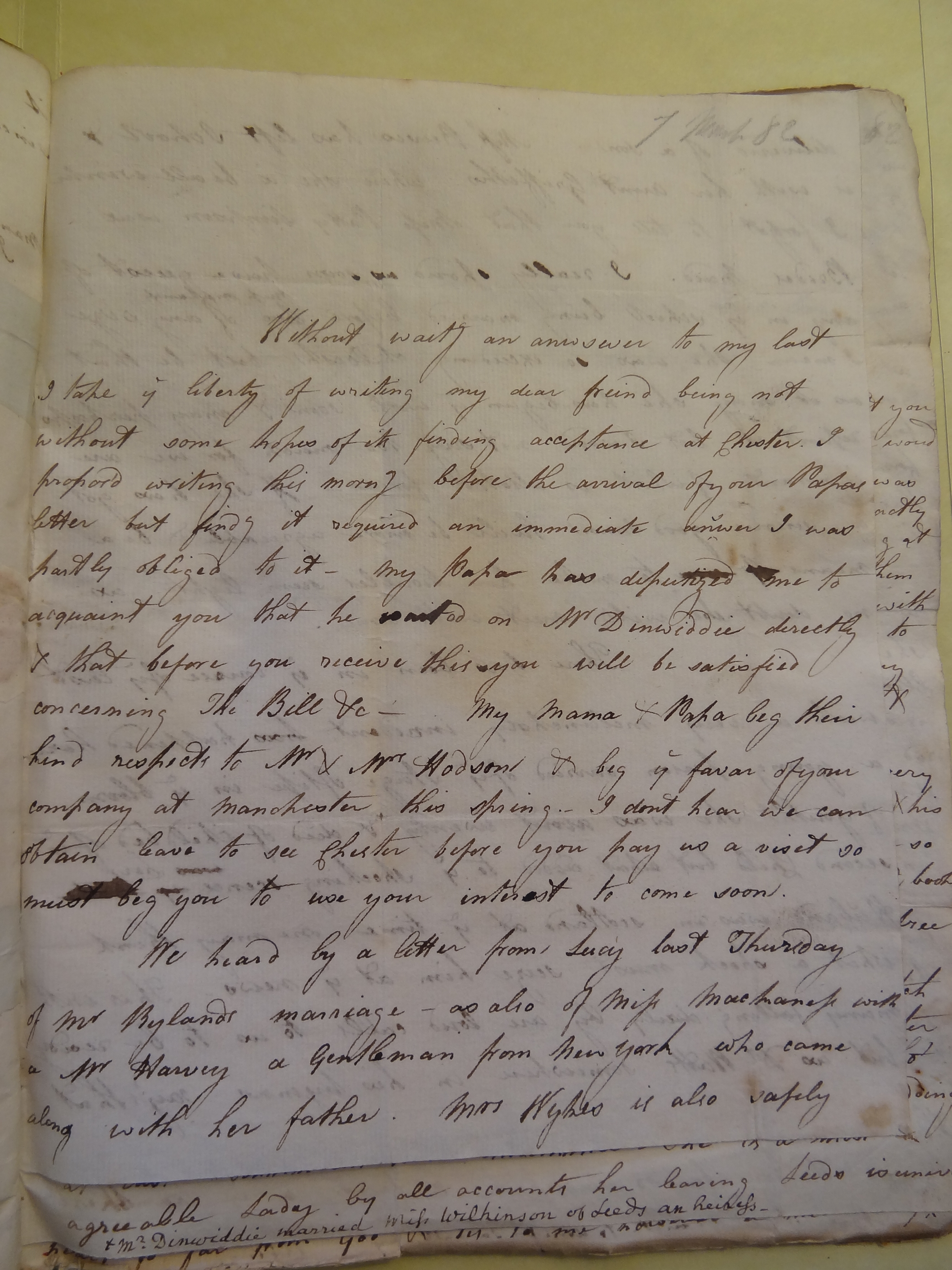 Image #1 of letter: Rebekah Bateman to Mary Jane Hodson, 7 March 1782