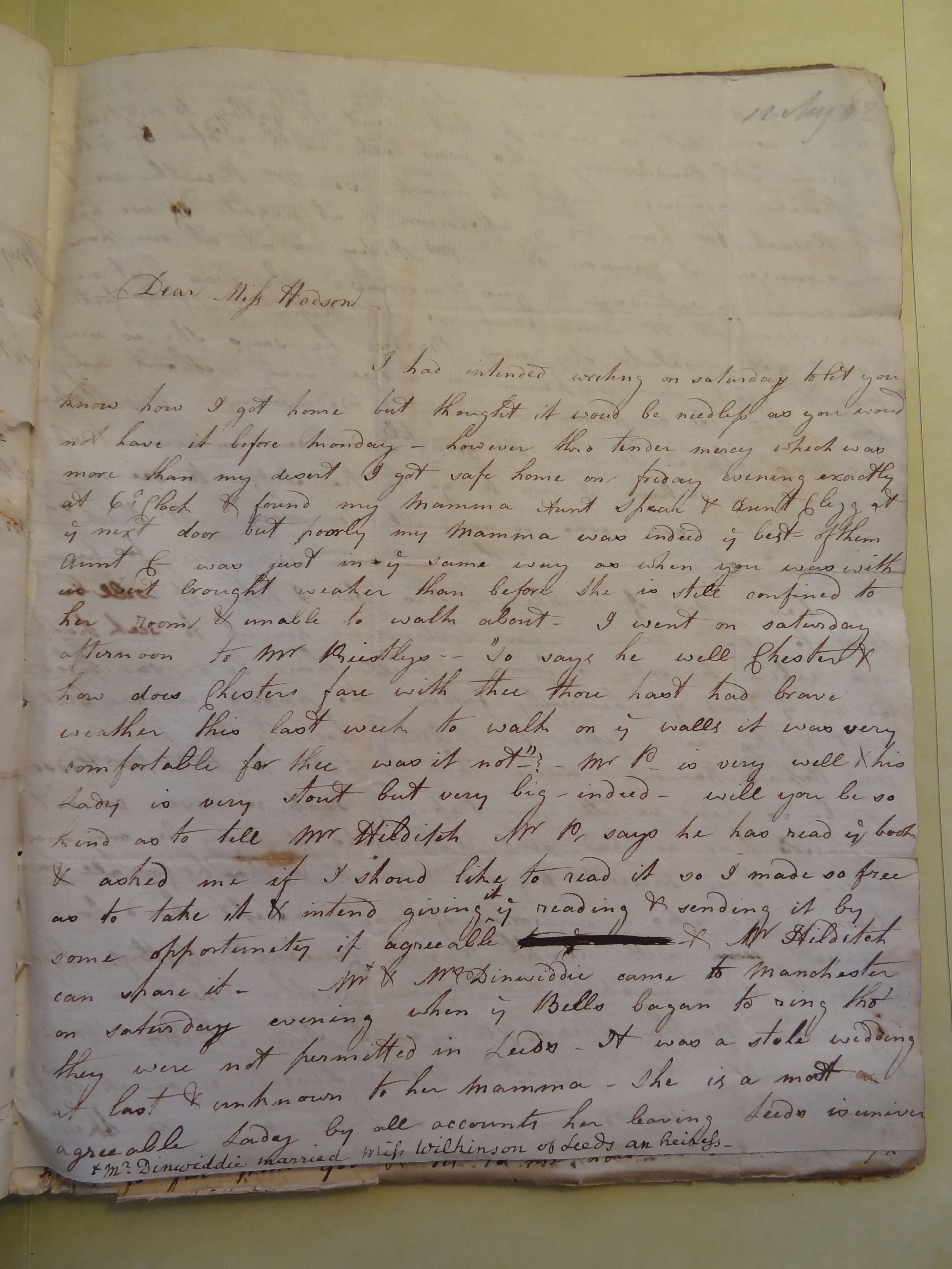 Image #1 of letter: Rebekah Bateman to Mary Jane Hodson, 12 August 1782