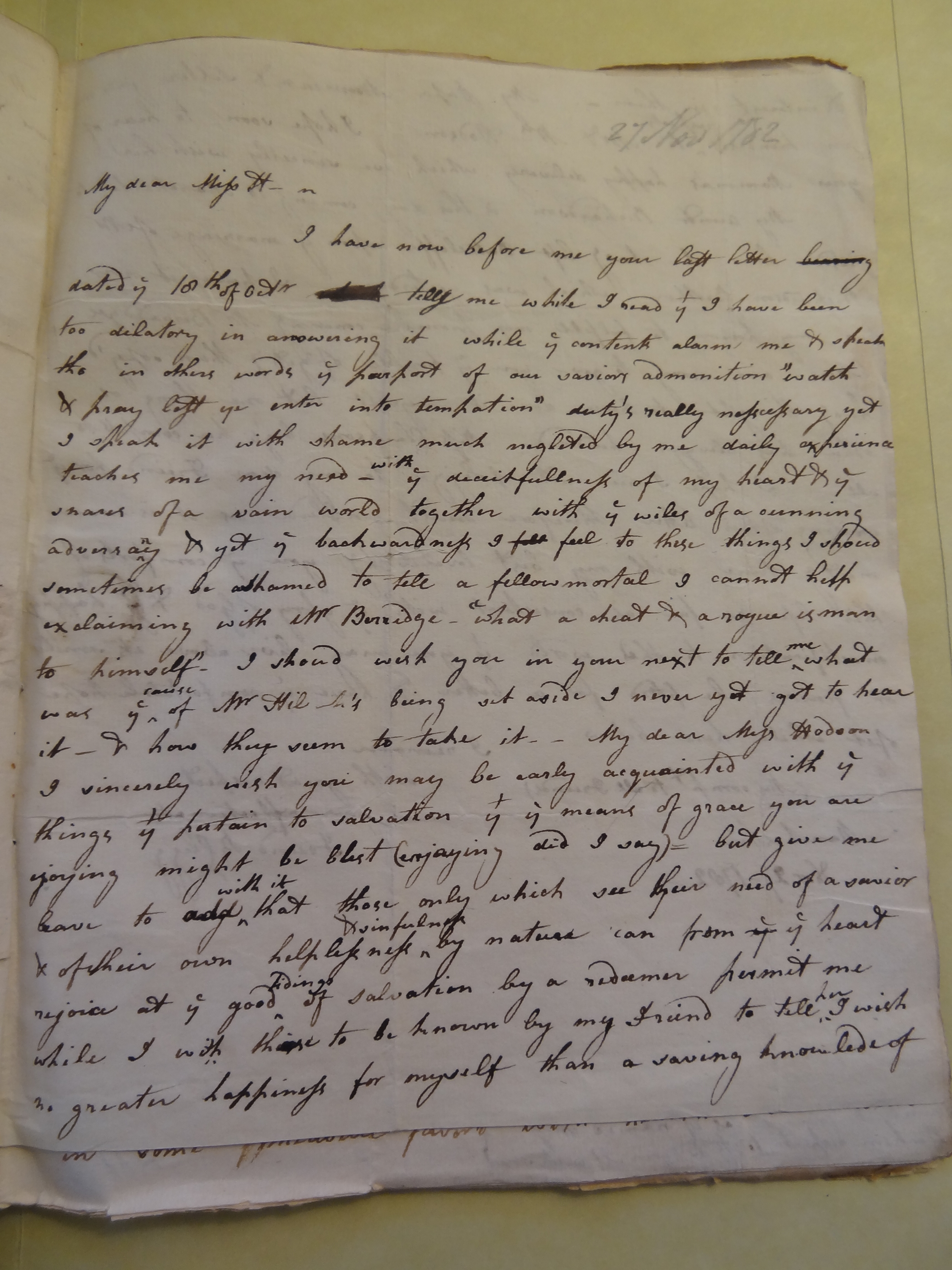 Image #1 of letter: Rebekah Bateman to Mary Jane Hodson, 27 November 1782