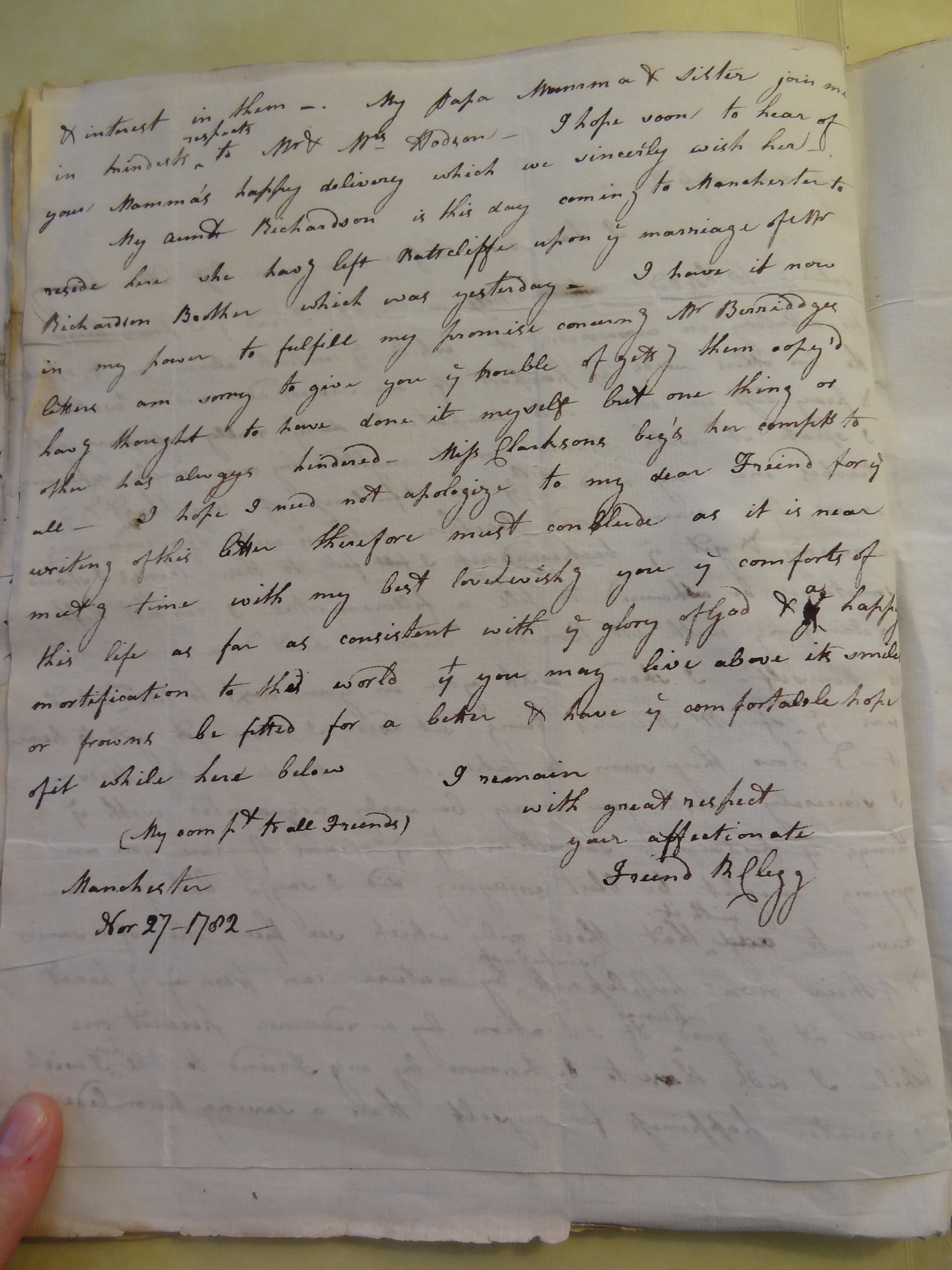 Image #2 of letter: Rebekah Bateman to Mary Jane Hodson, 27 November 1782