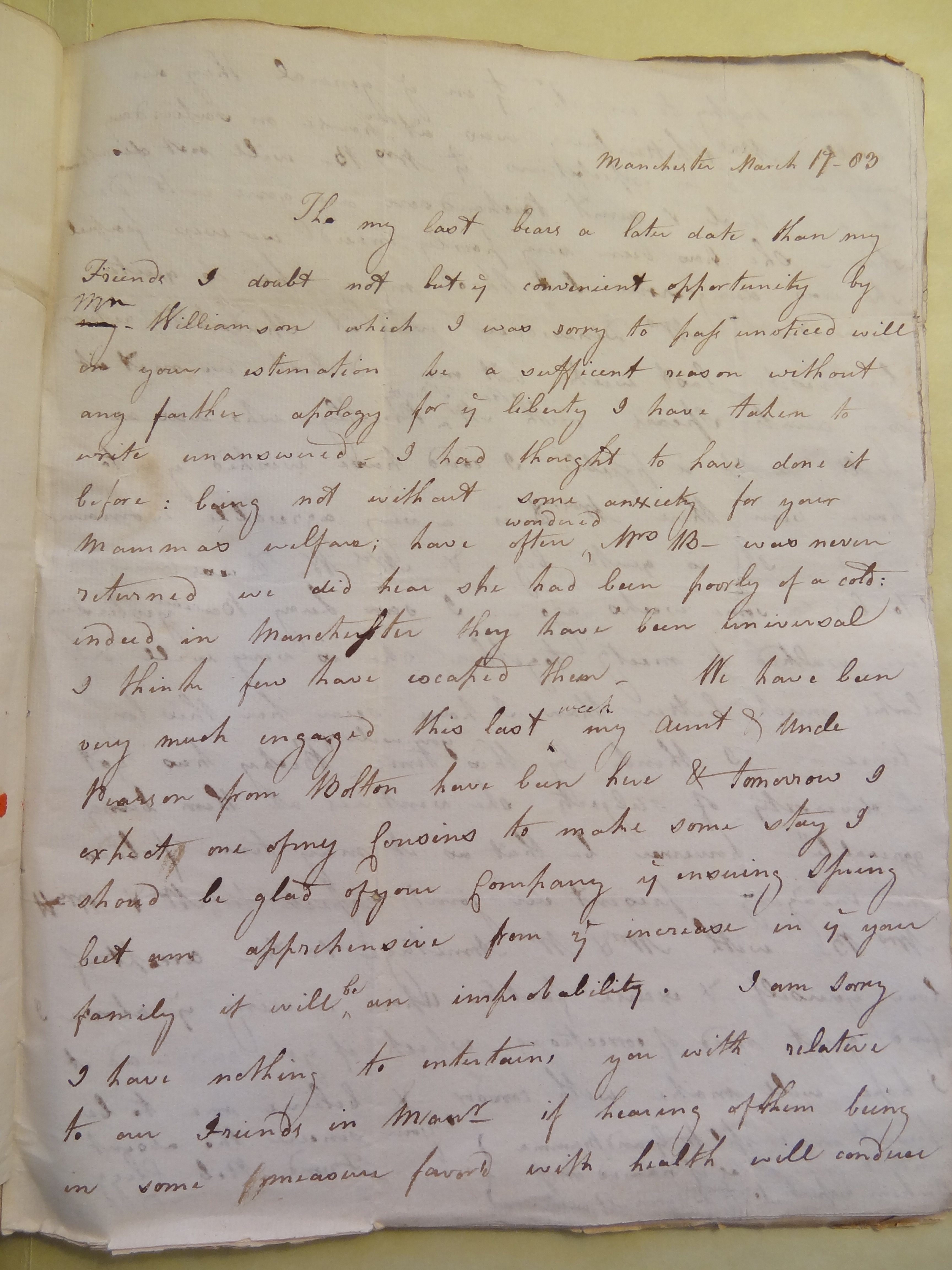 Image #1 of letter: Rebekah Bateman to Mary Jane Hodson, 17 March 1783