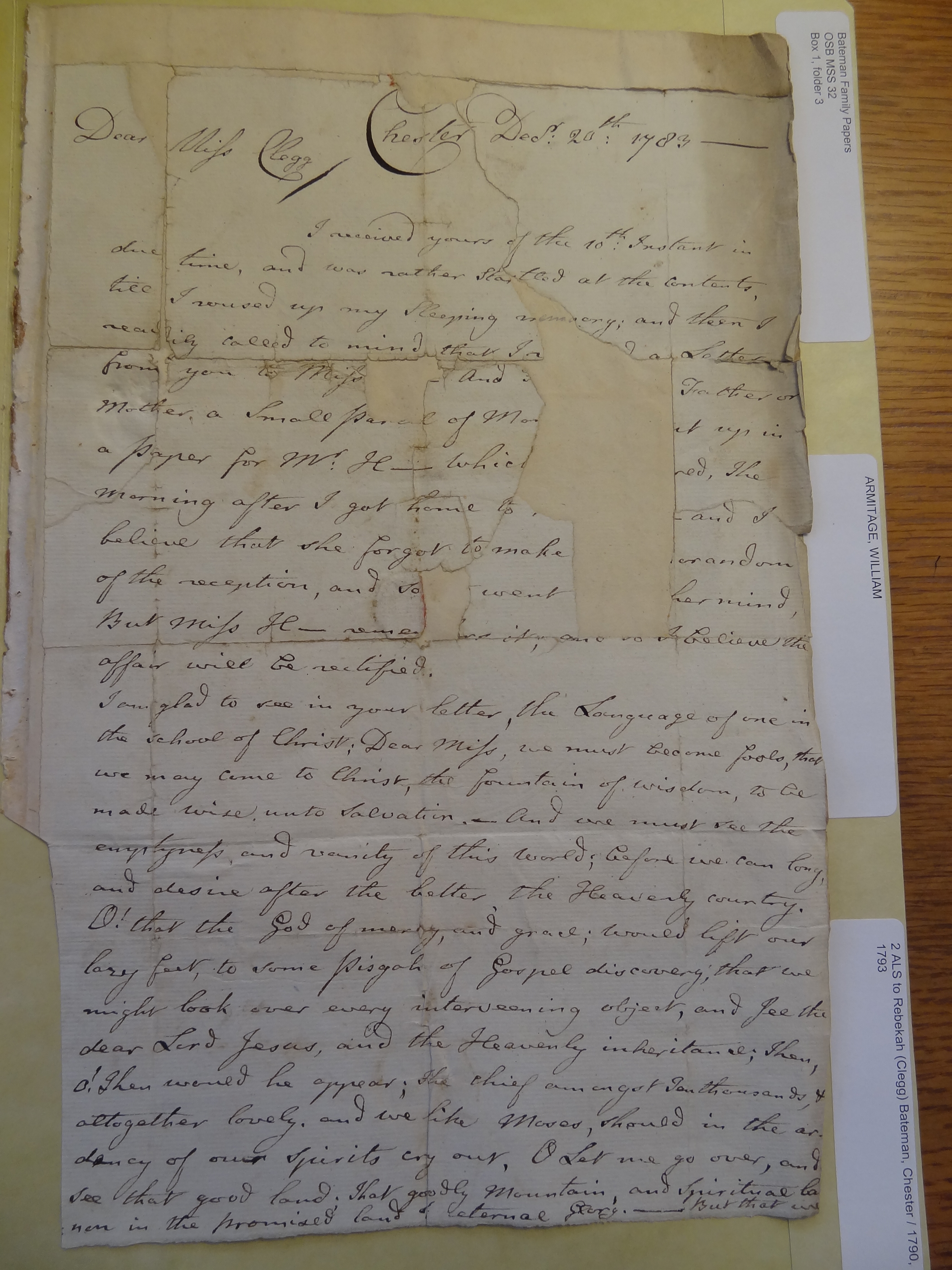 Image #1 of letter: William Armitage to Rebekah Bateman, 20 December 1790