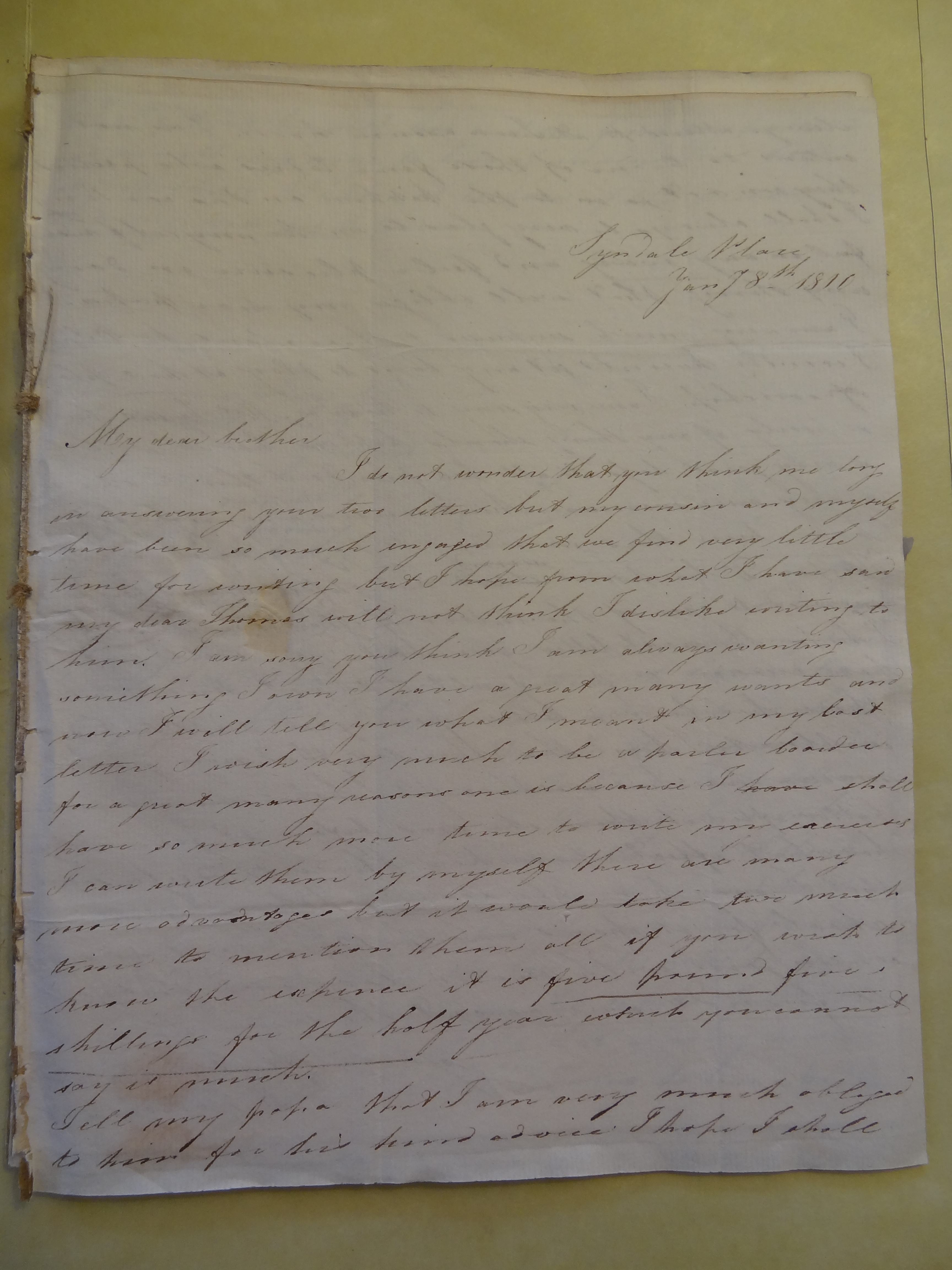 Image #1 of letter: Rebekah Hope to Thomas Bateman (junior), 8 January 1810