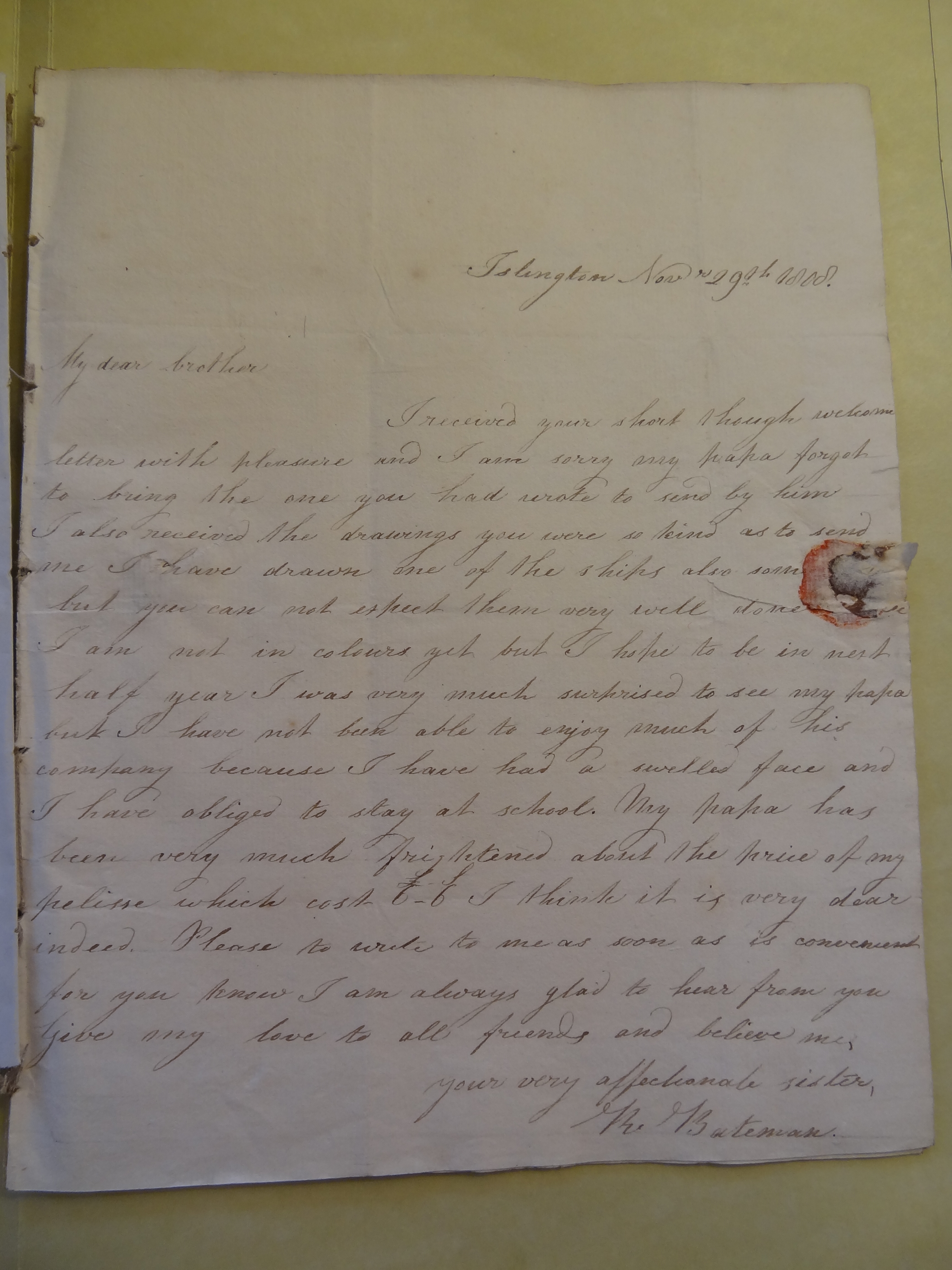 Image #1 of letter: Rebekah Hope to Thomas Bateman (junior), 29 November 1808