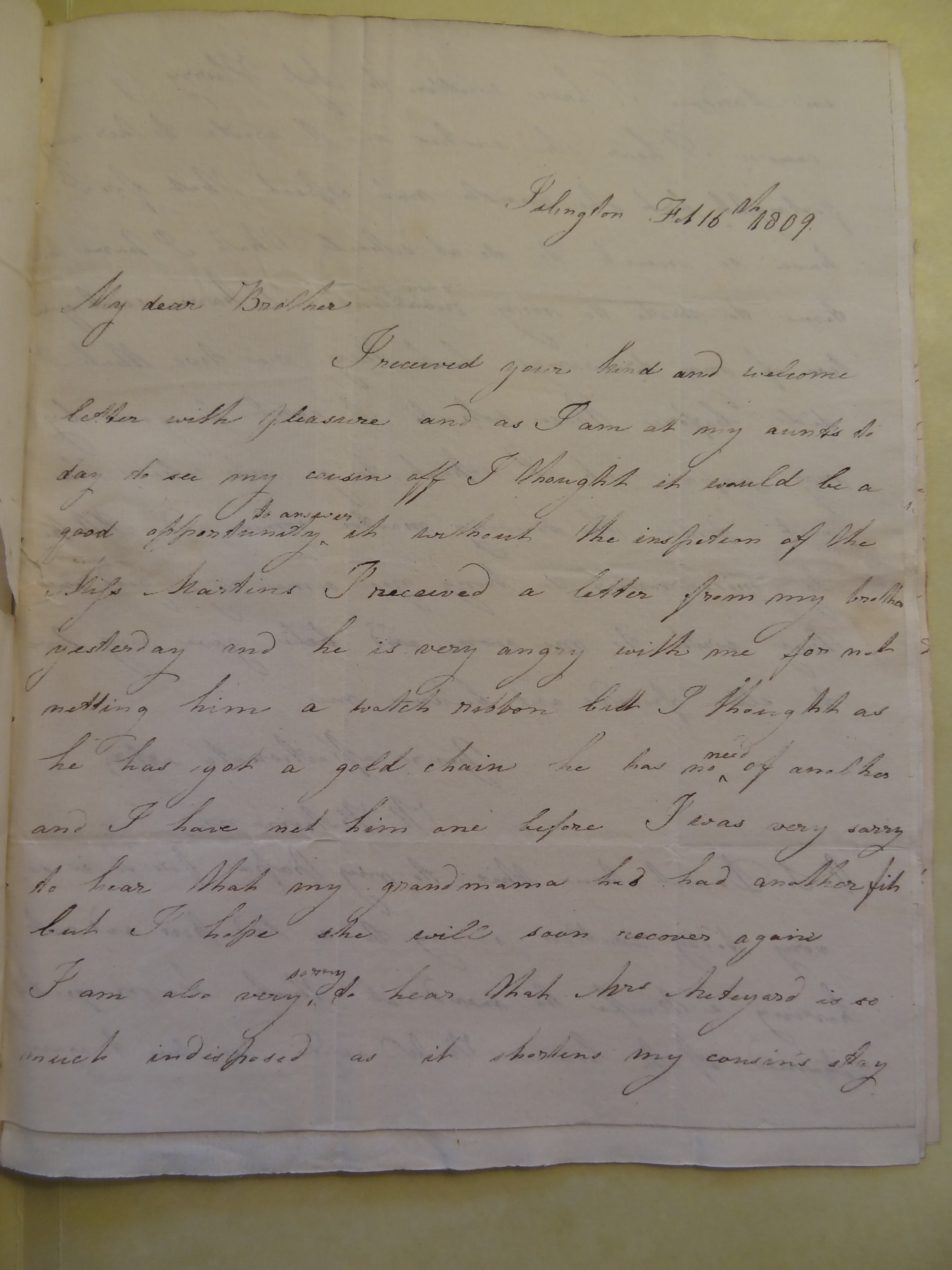 Image #1 of letter: Rebekah Hope to Thomas Bateman Jnr, 16 February 1809