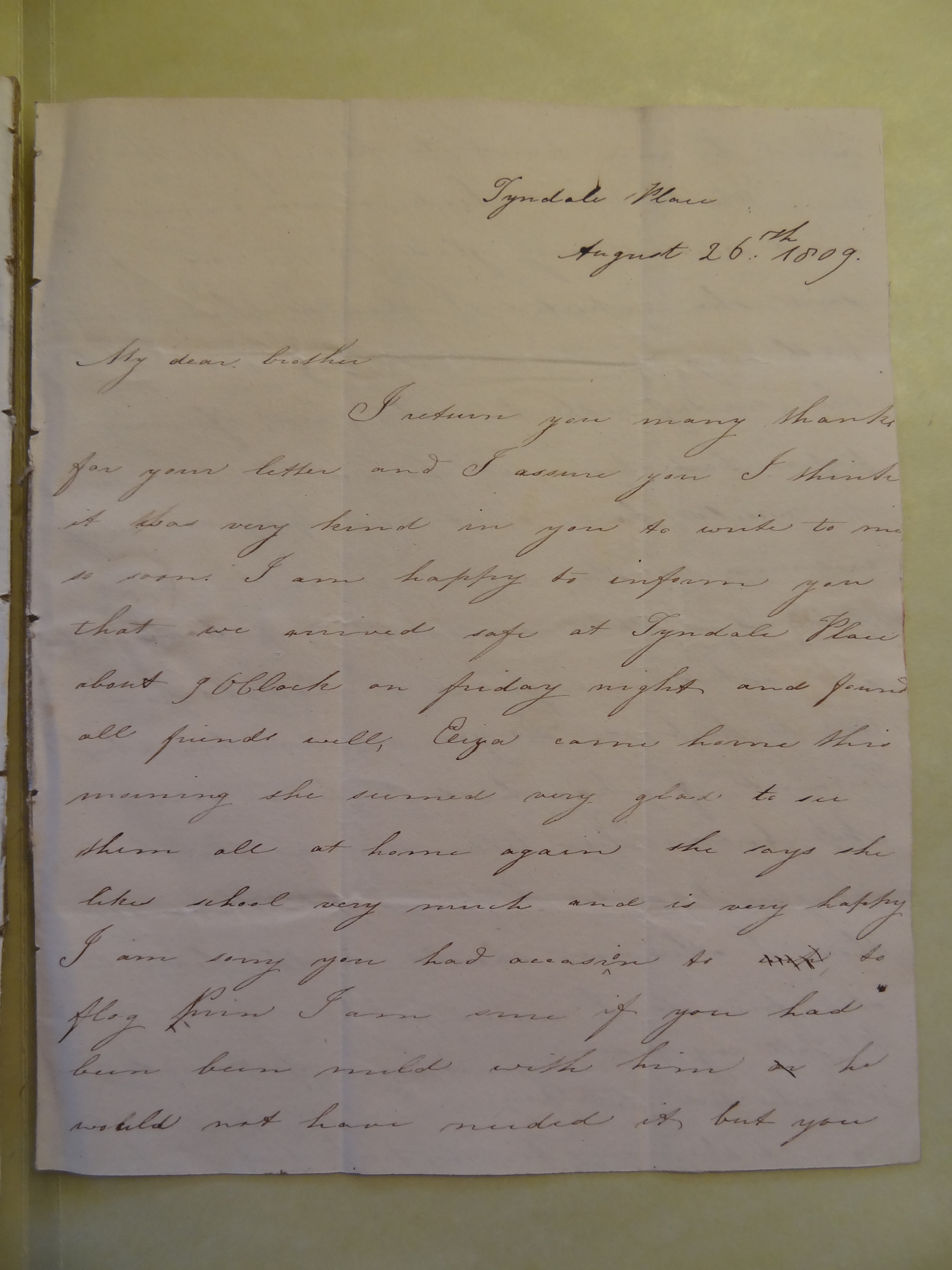 Image #1 of letter: Rebekah Hope to Thomas Bateman (junior), 26 August 1809