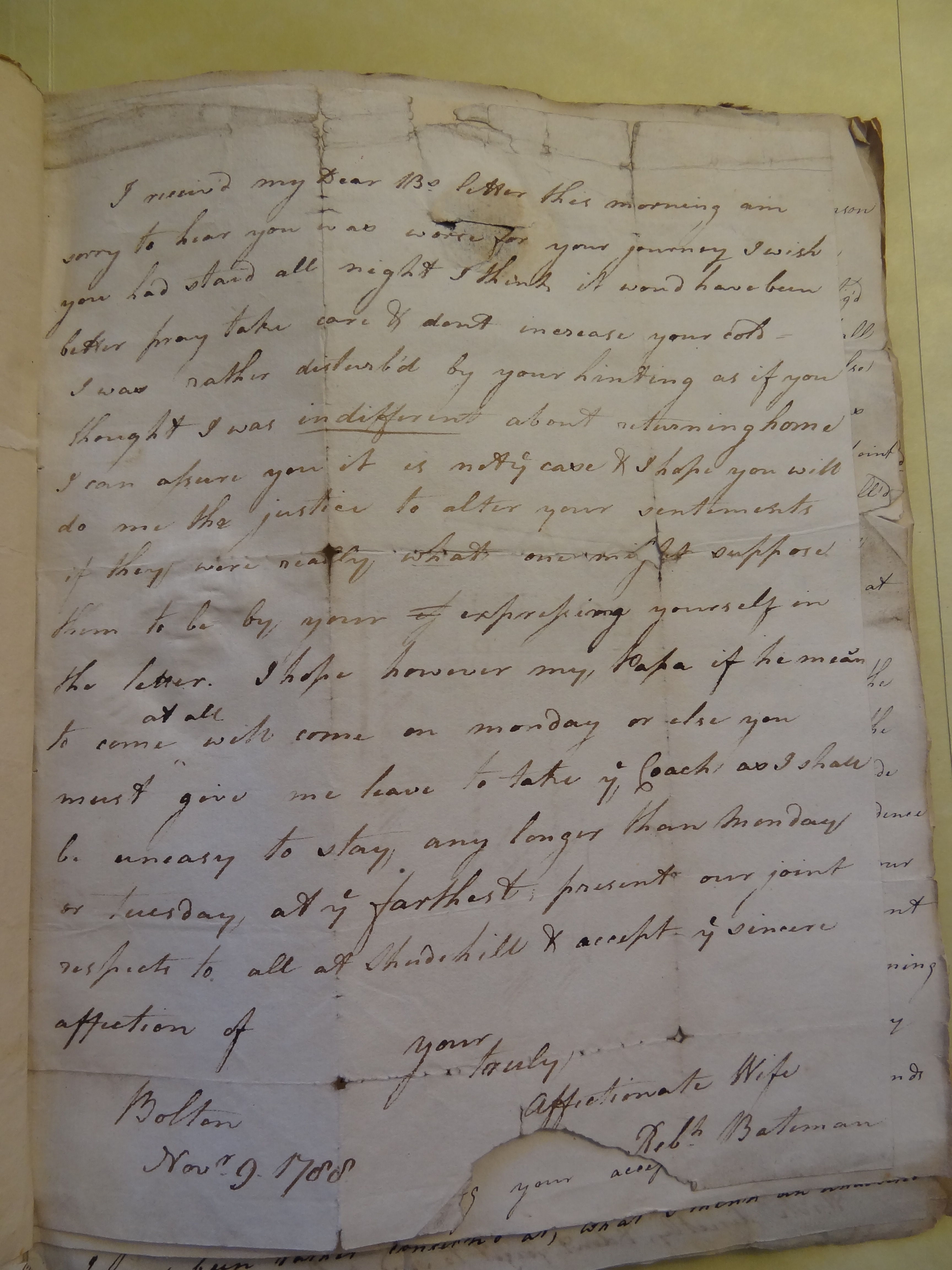 Image #1 of letter: Rebekah Bateman to Thomas Bateman, 8 November 1788