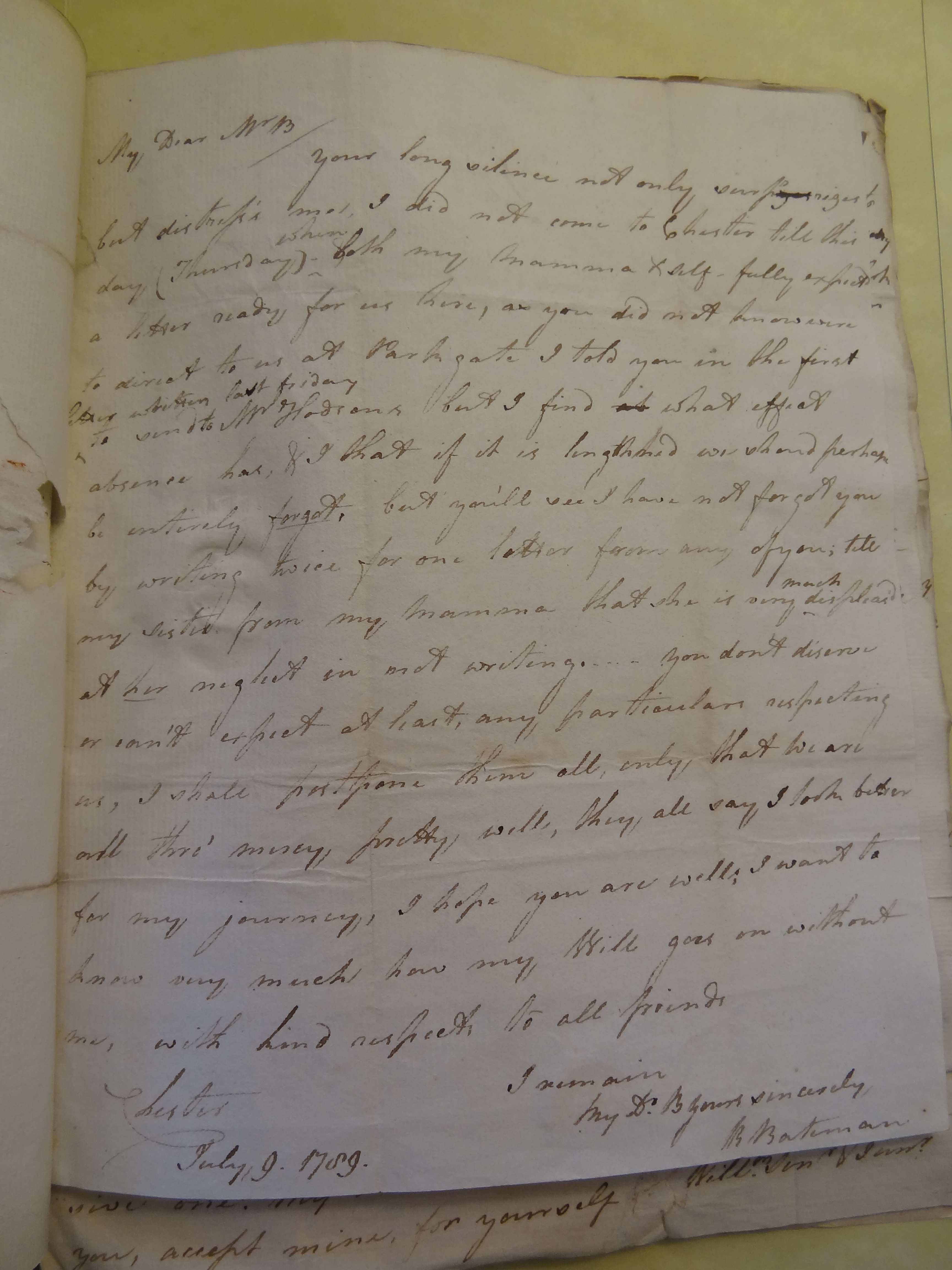 Image #1 of letter: Rebekah Bateman to Thomas Bateman, 9 July 1789