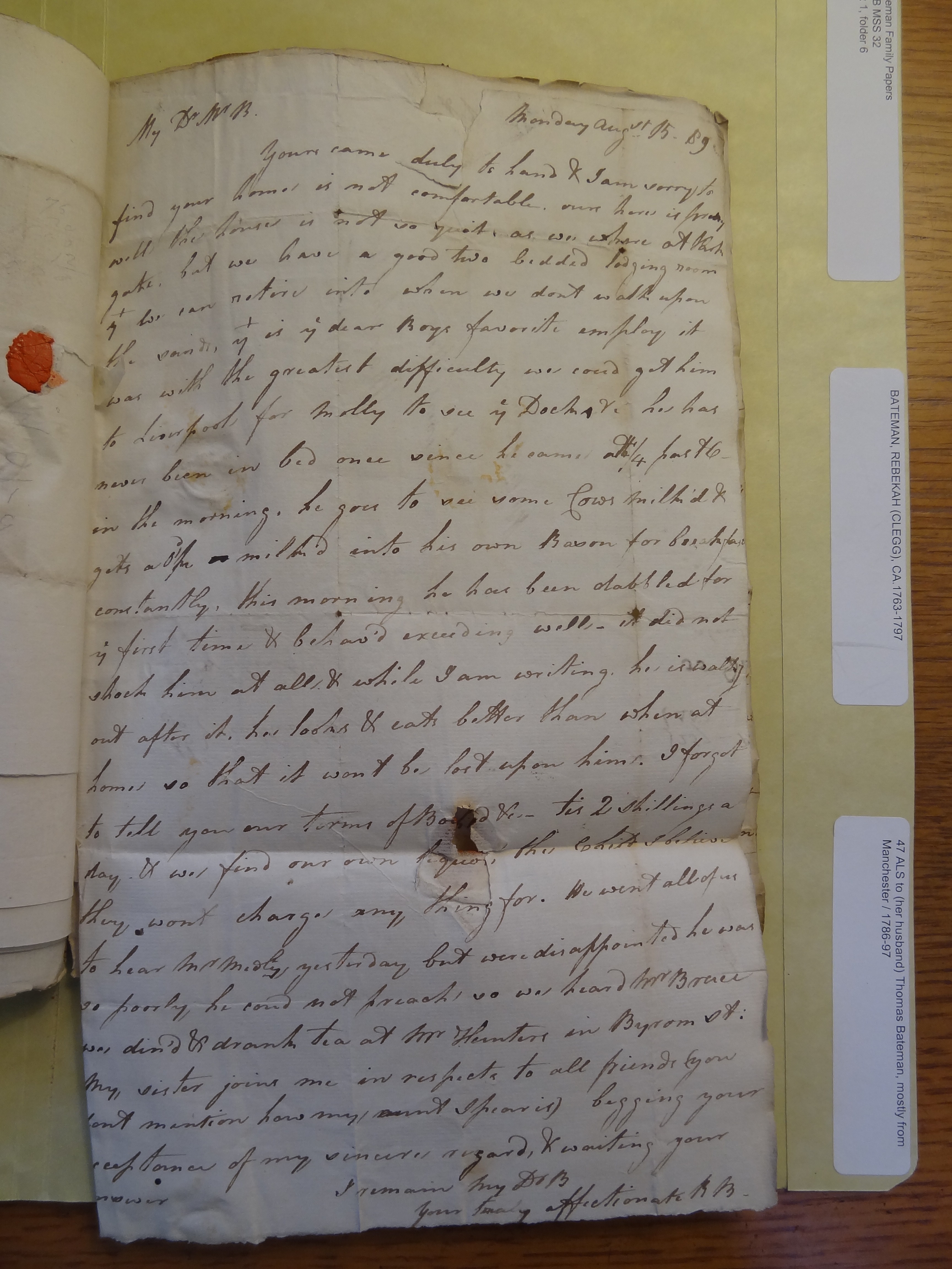 Image #1 of letter: Rebekah Bateman to Thomas Bateman, 15 August 1789