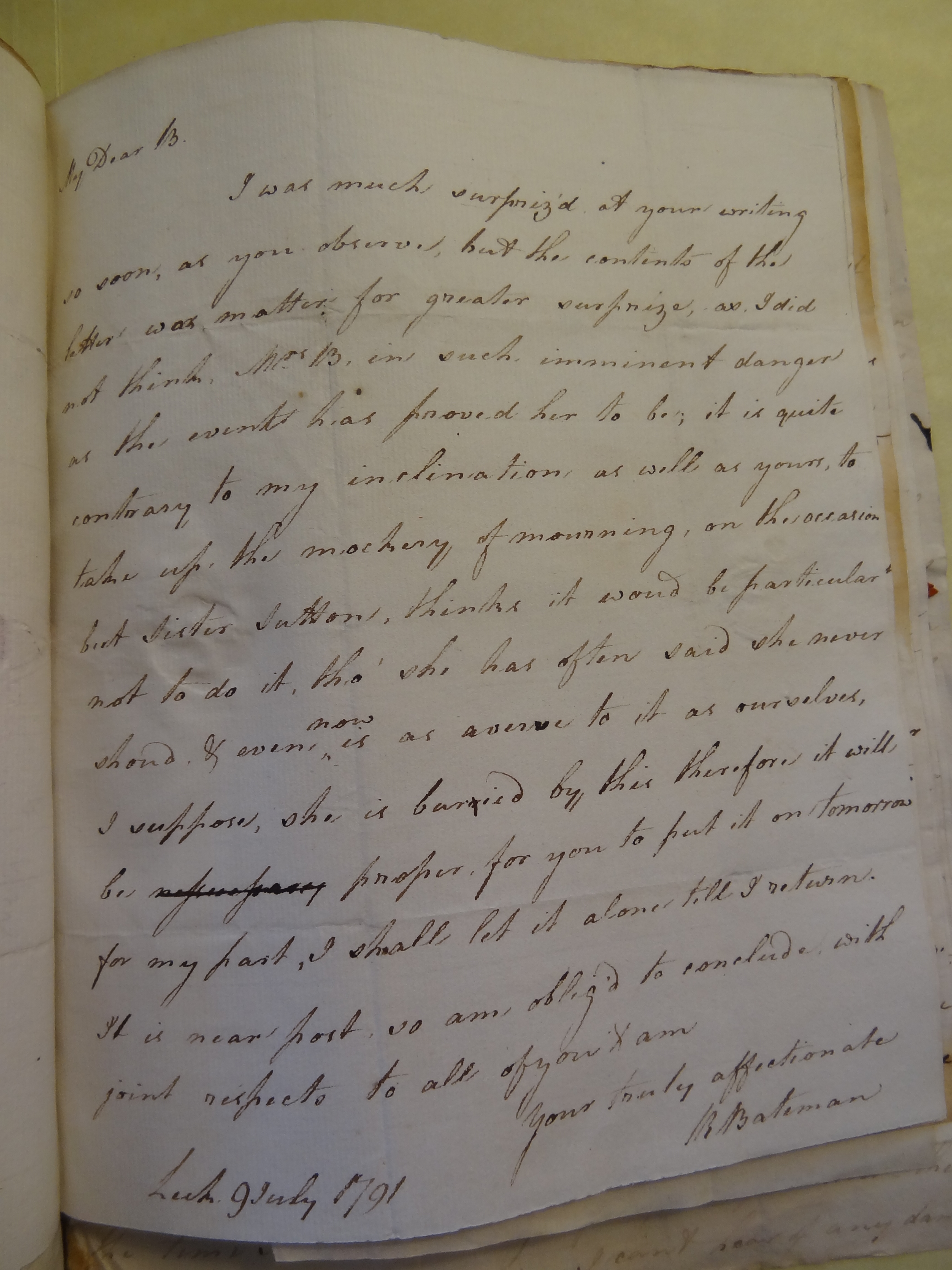 Image #1 of letter: Rebekah Bateman to Thomas Bateman, 9 July 1791