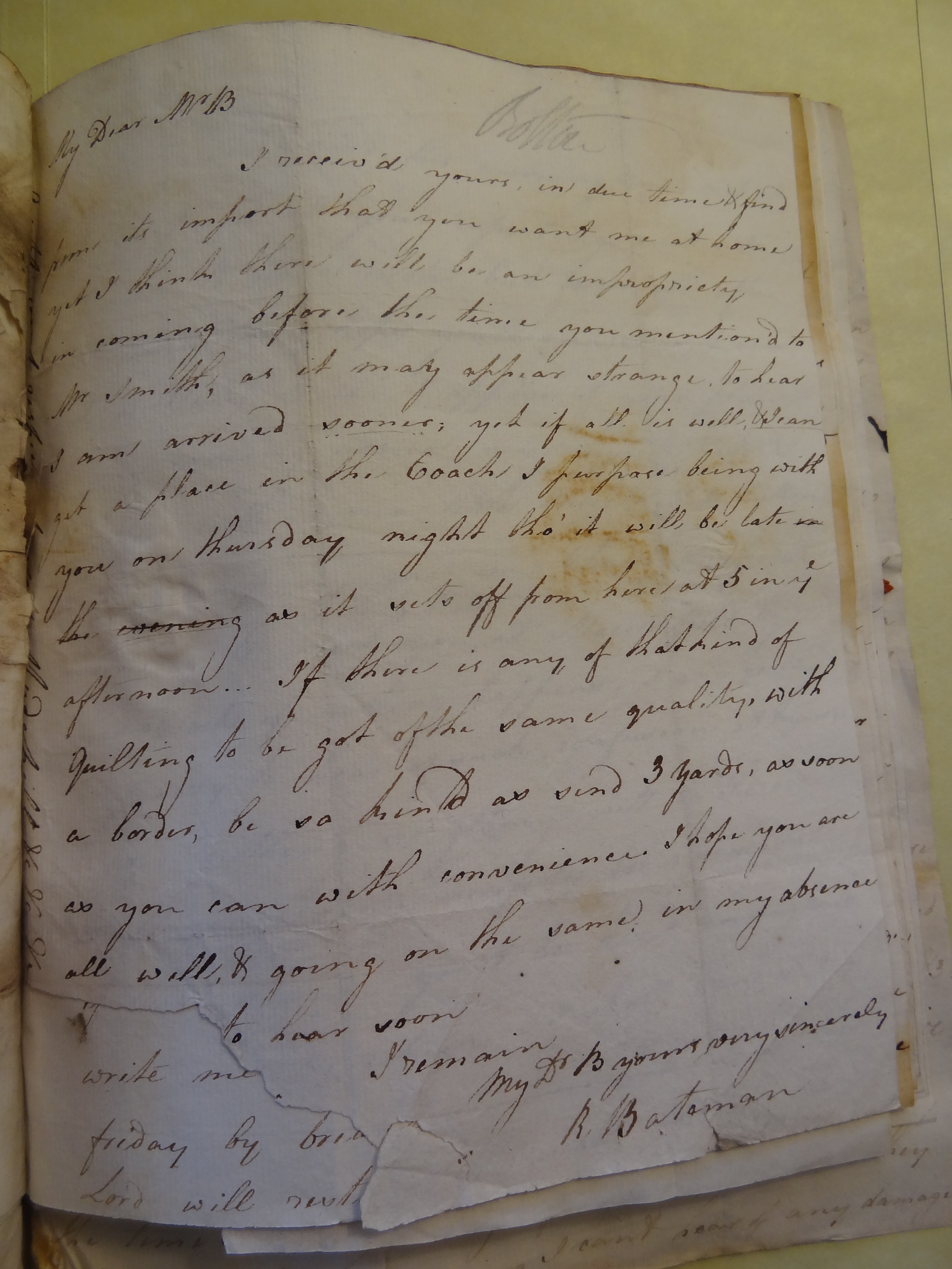 Image #1 of letter: Rebekah Bateman to Thomas Bateman, undated