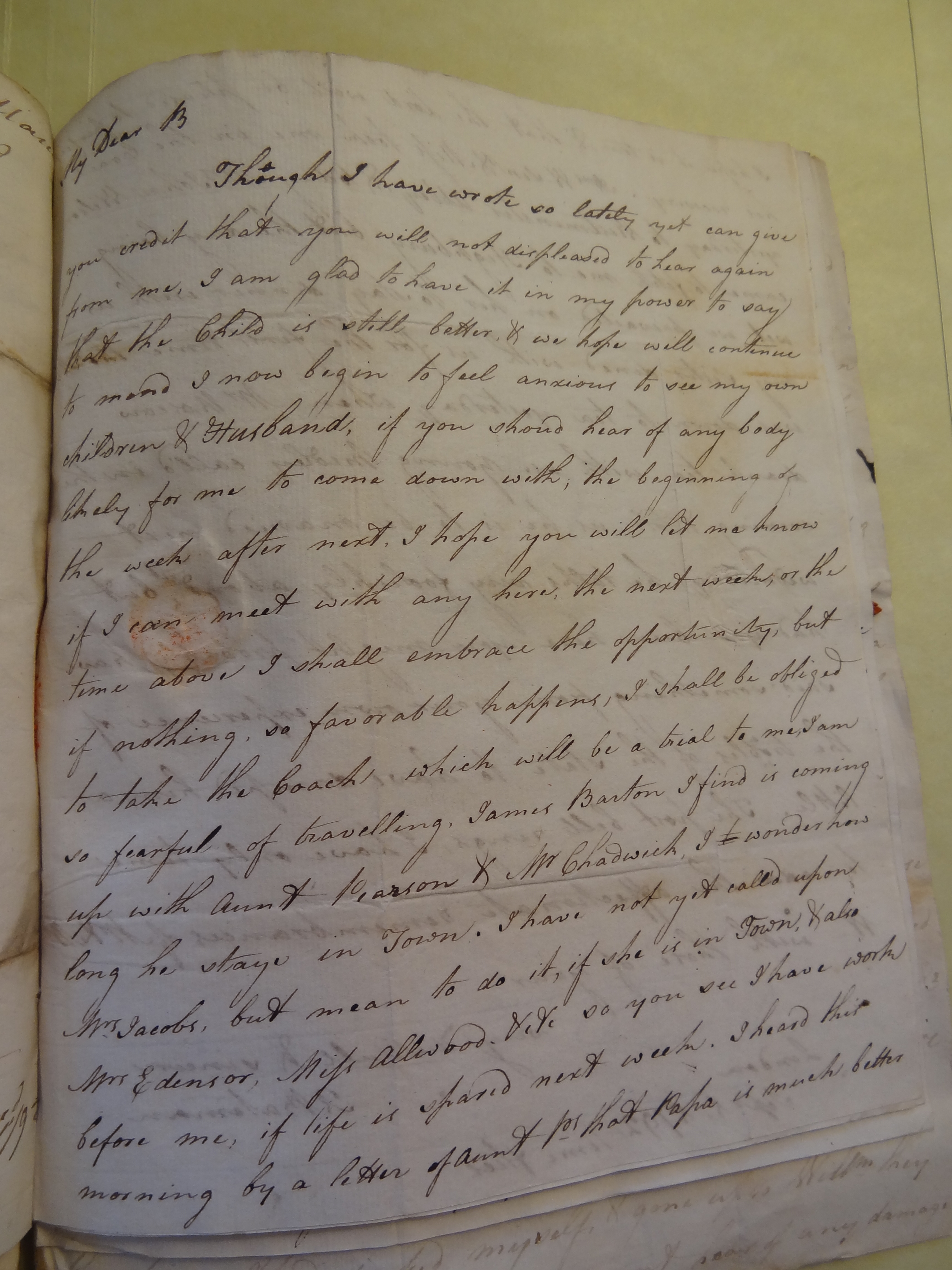 Image #1 of letter: Rebekah Bateman to Thomas Bateman, 1 September 1792