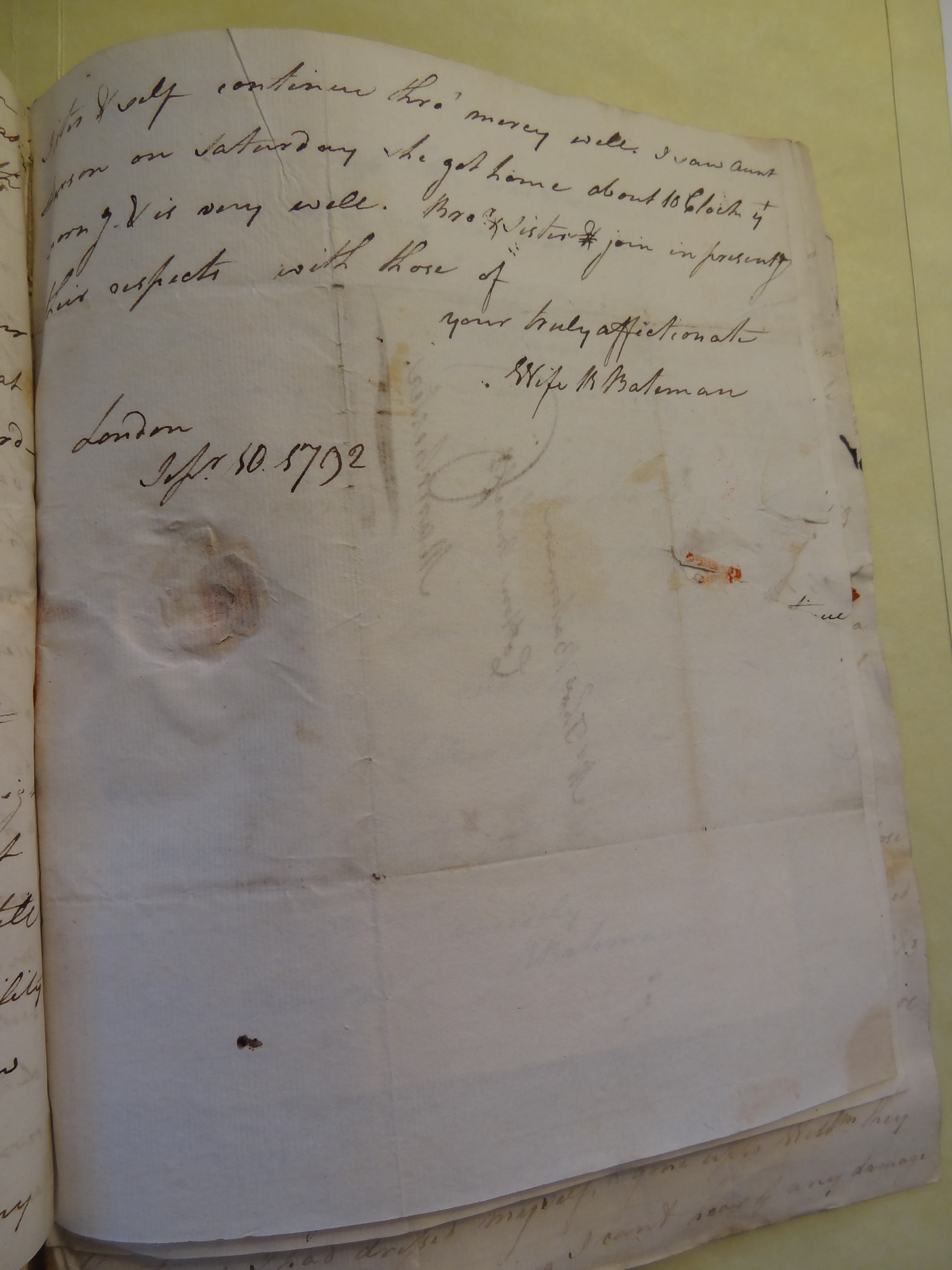 Image #3 of letter: Rebekah Bateman to Thomas Bateman, 10 September 1792