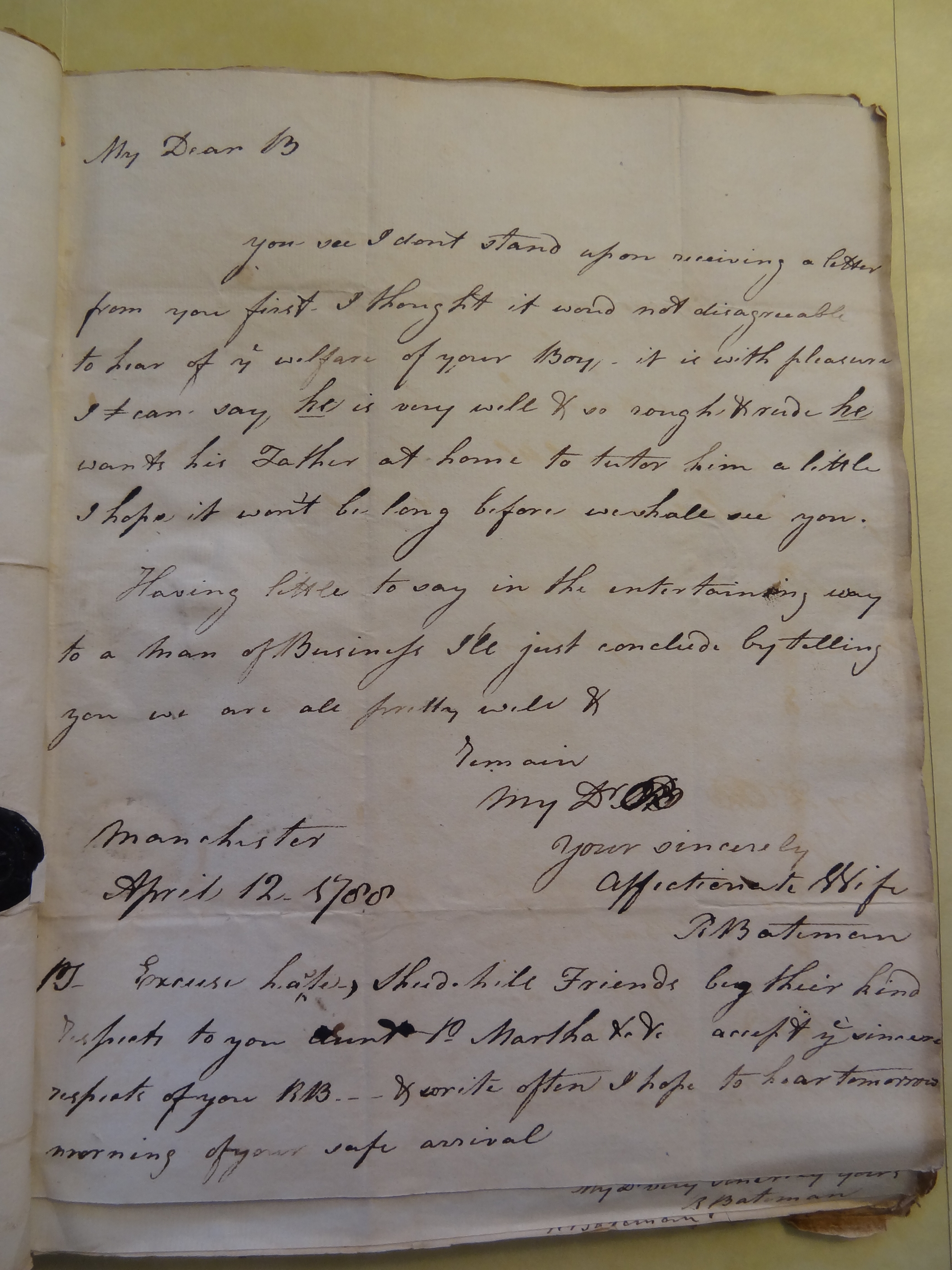 Image #1 of letter: Rebekah Bateman to Thomas Bateman, 12 April 1788