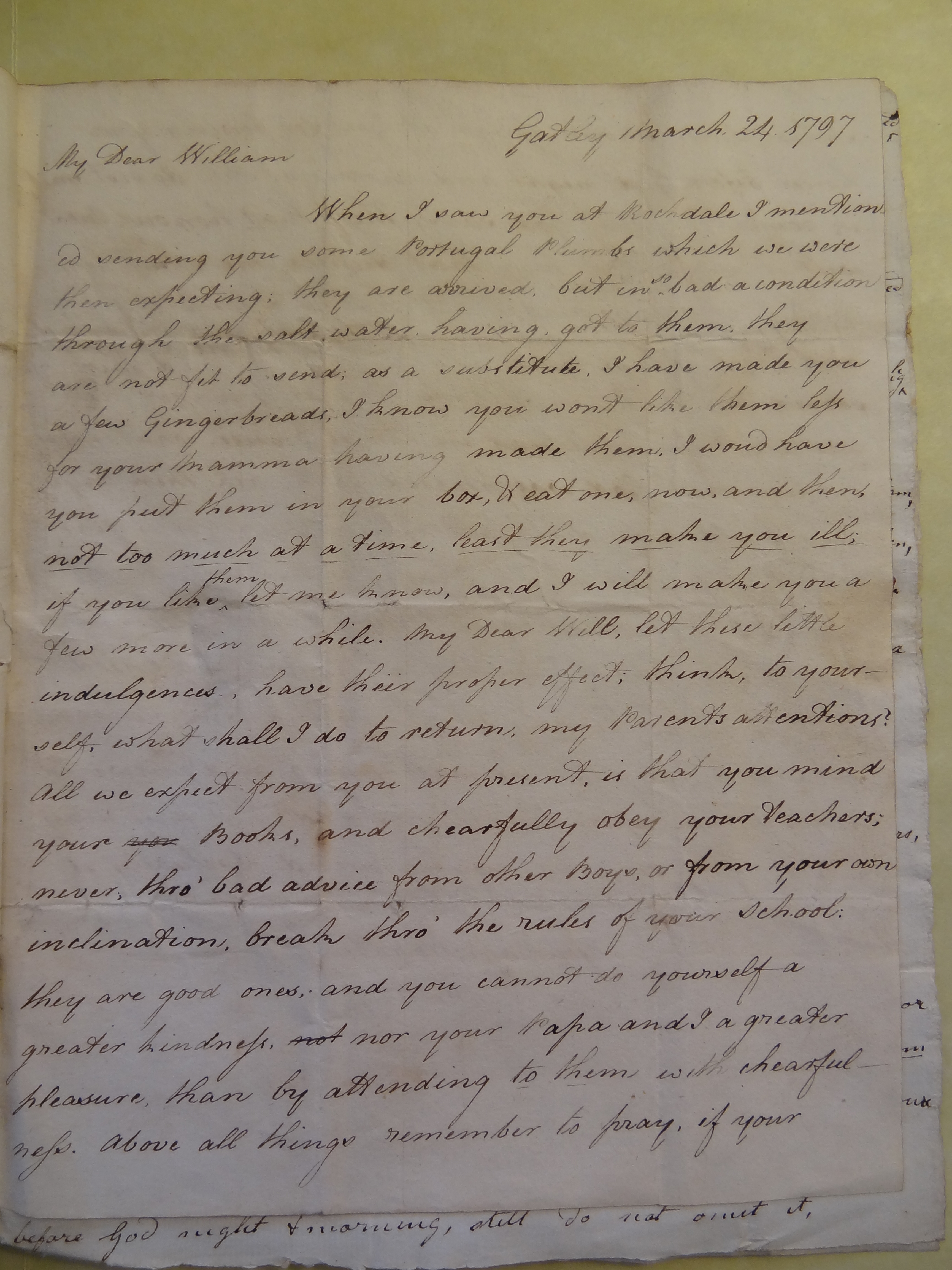 Image #1 of letter: Rebecca Bateman to William Bateman, 24 March 1797