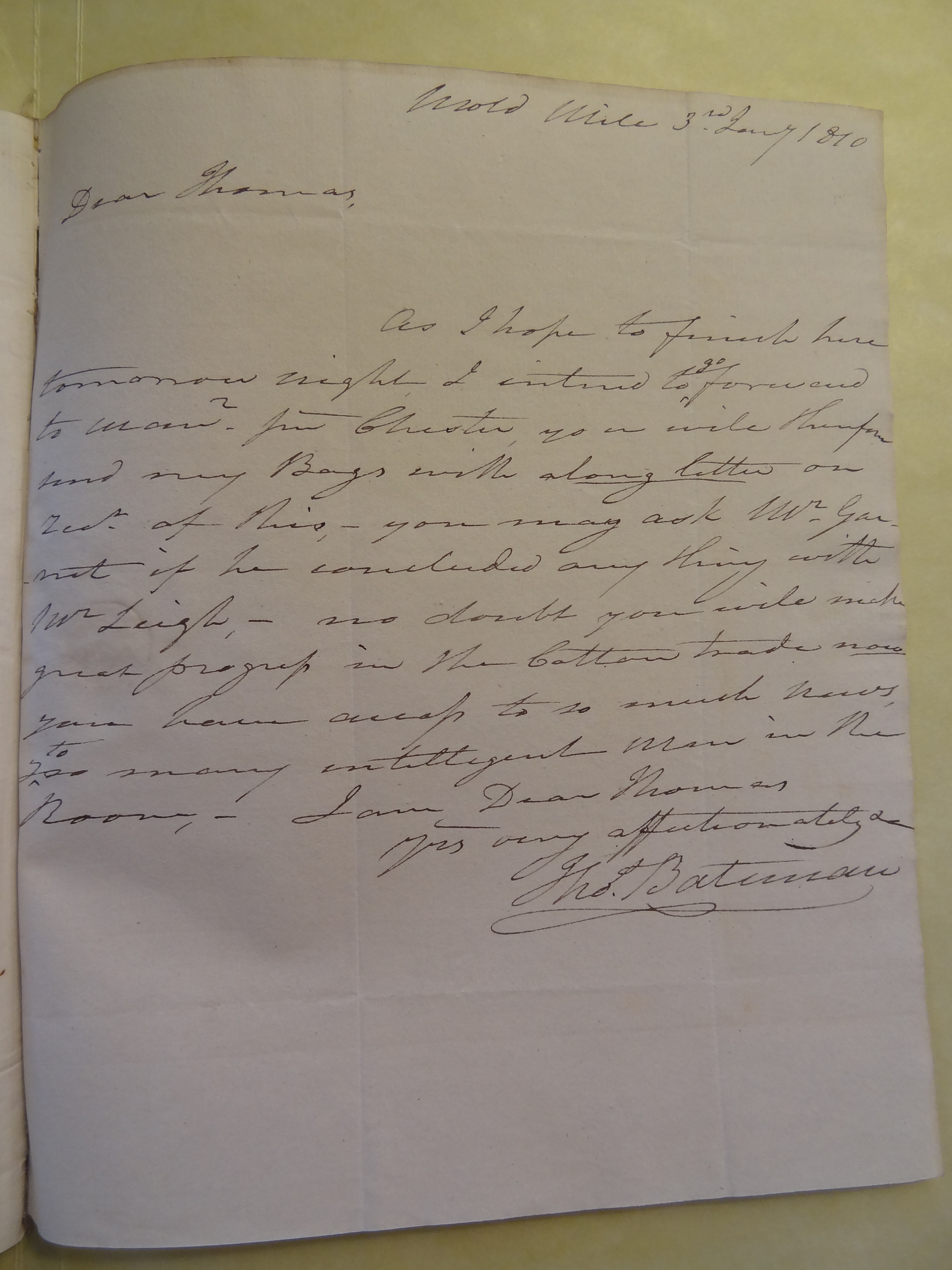 Image #1 of letter: Thomas Bateman (senior) to Thomas Bateman (junior), 3 January 1810