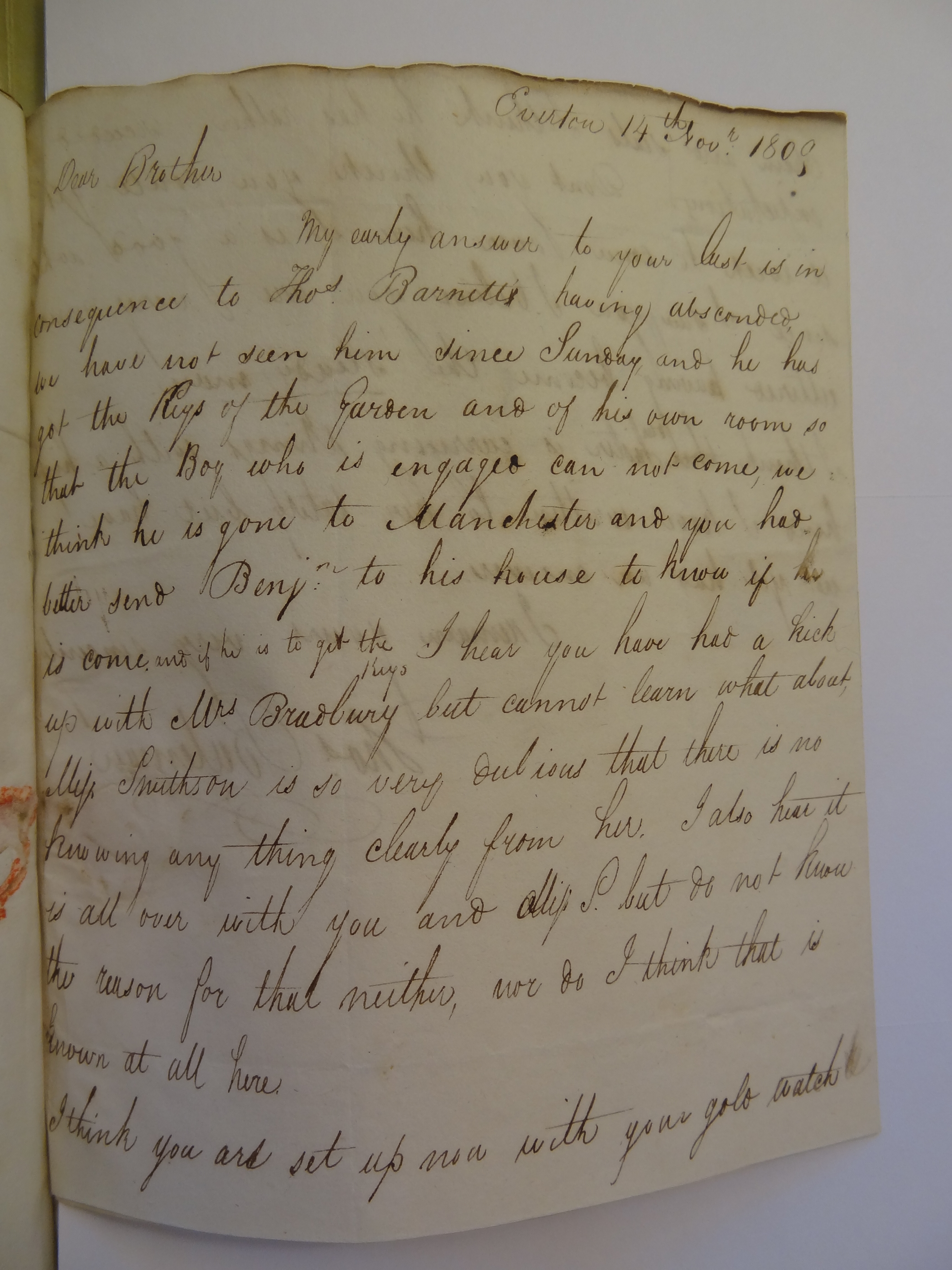 Image #1 of letter: Thomas Bateman (junior) to William Bateman, 14 November 1809