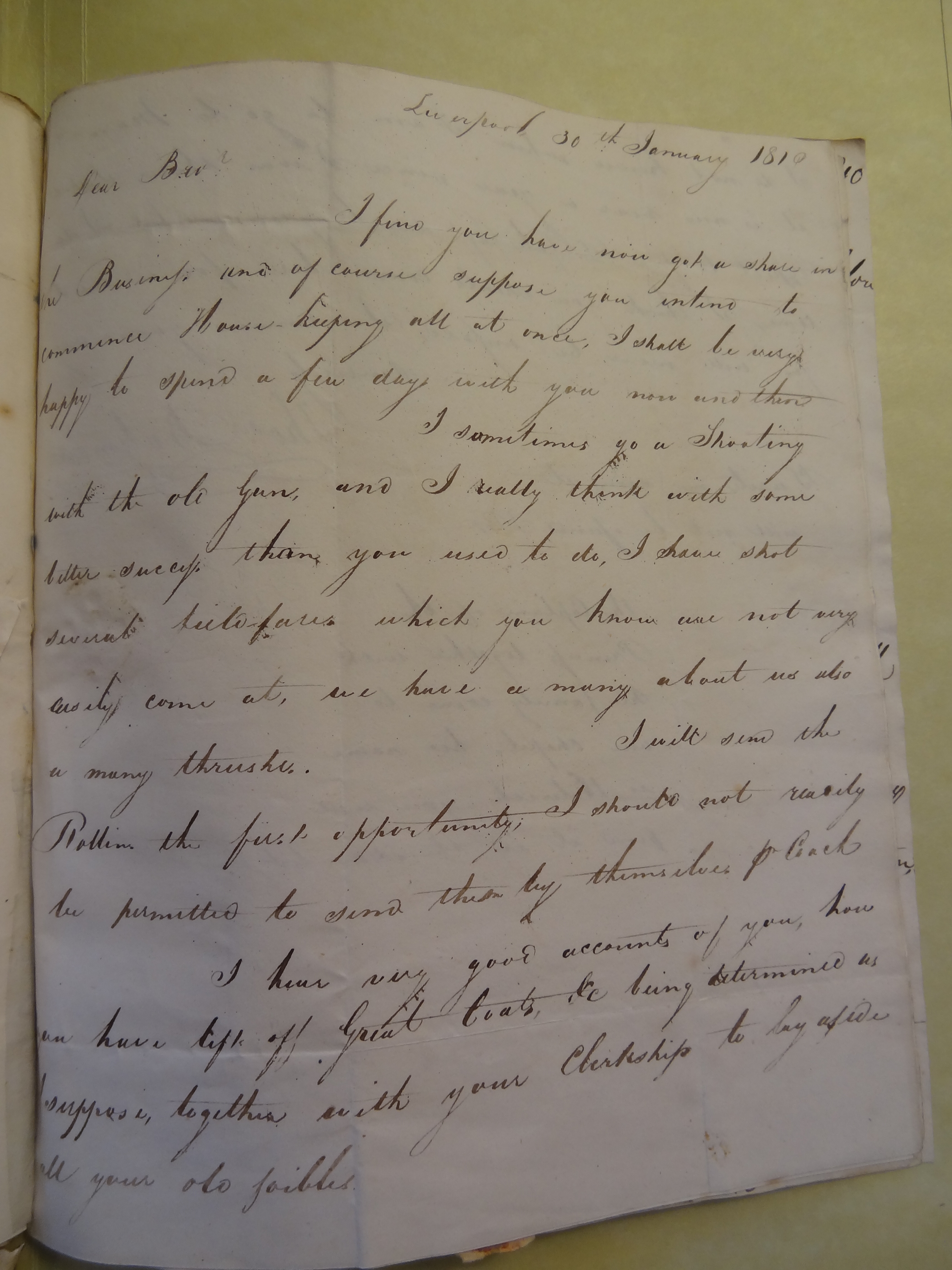 Image #1 of letter: Thomas Bateman (junior) to William Bateman, 30 January 1810