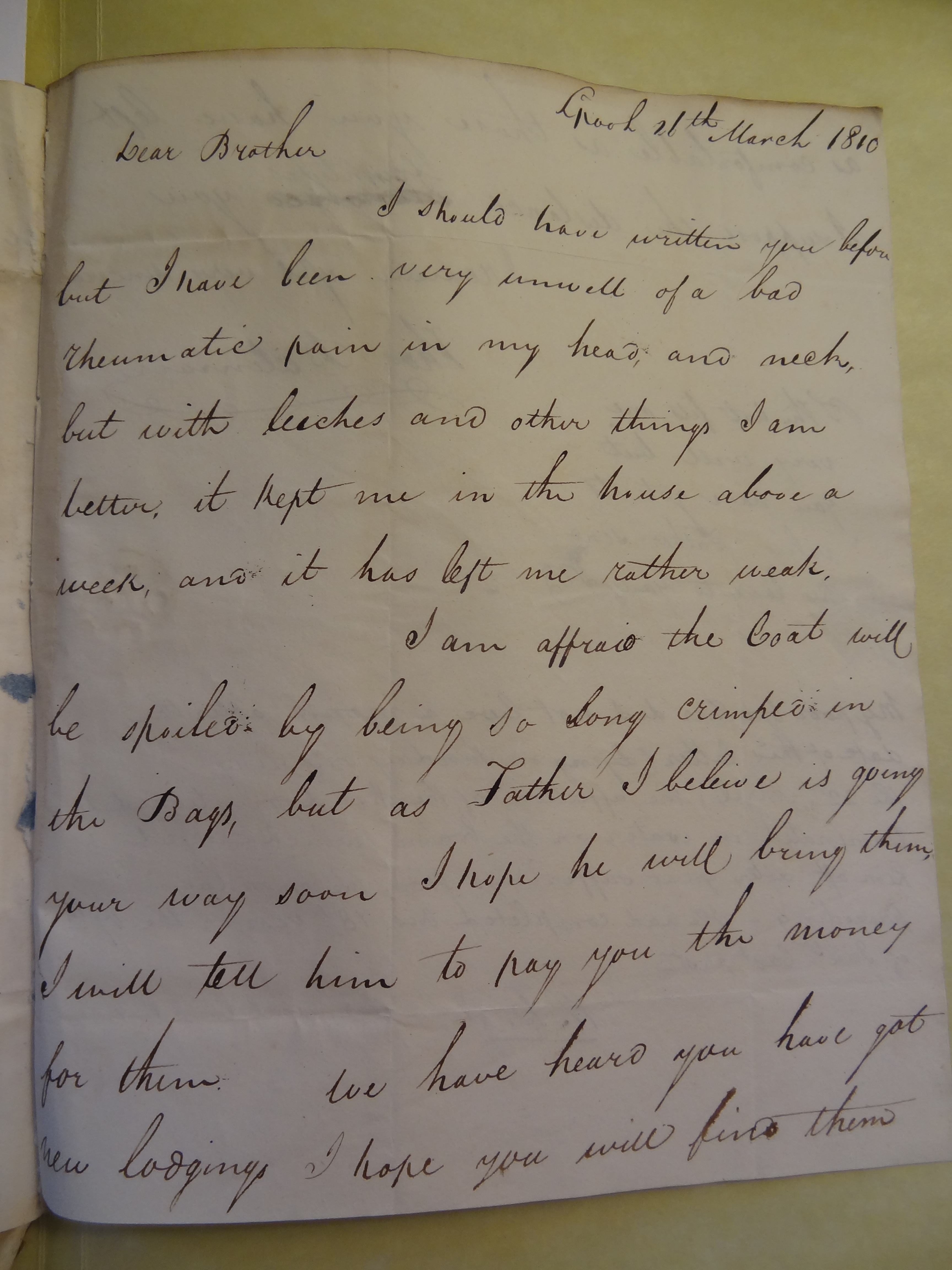 Image #1 of letter: Thomas Bateman (junior) to William Bateman, 26 March 1810