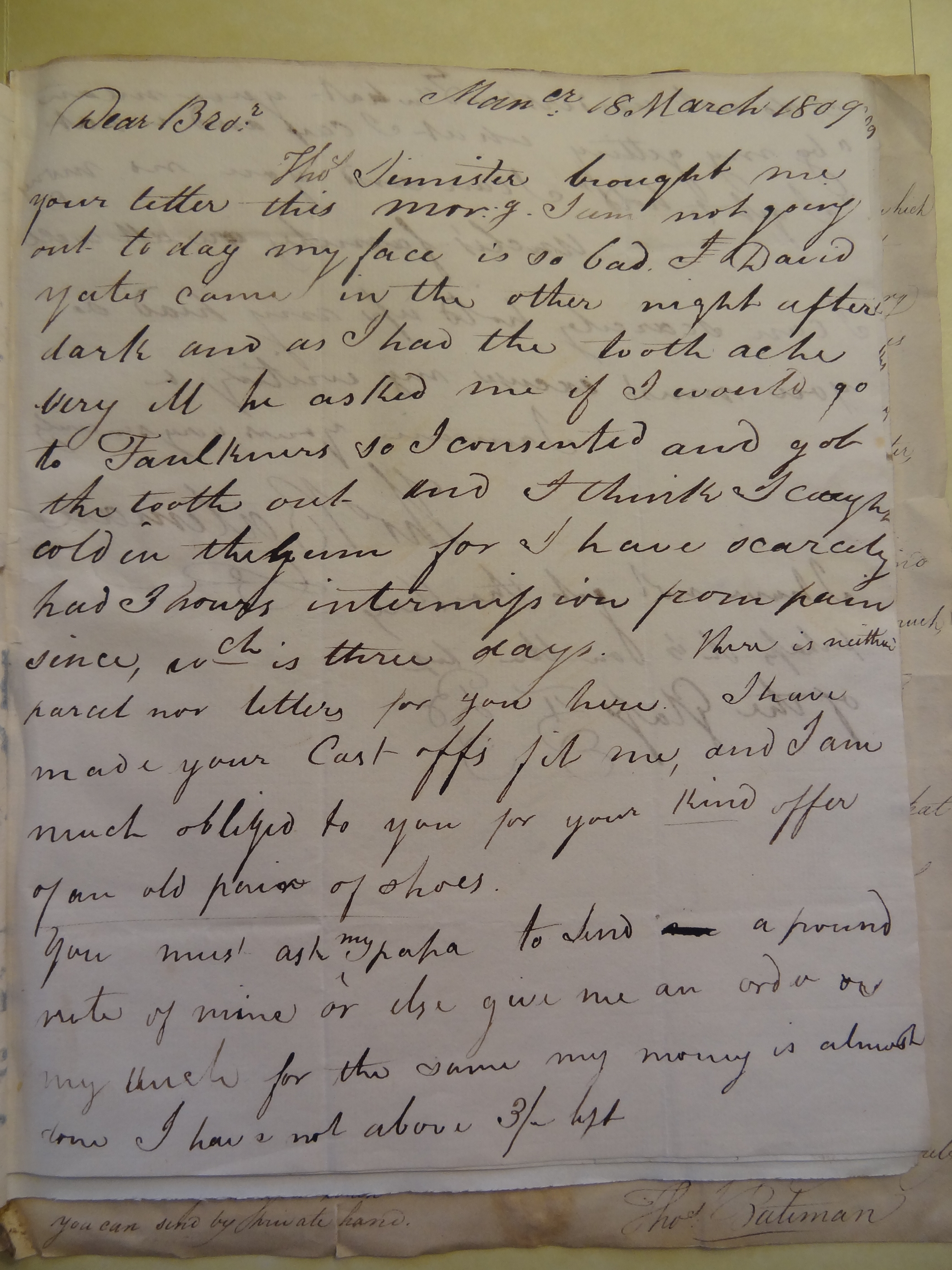 Image #1 of letter: Thomas Bateman (junior) to William Bateman, 18 March 1809