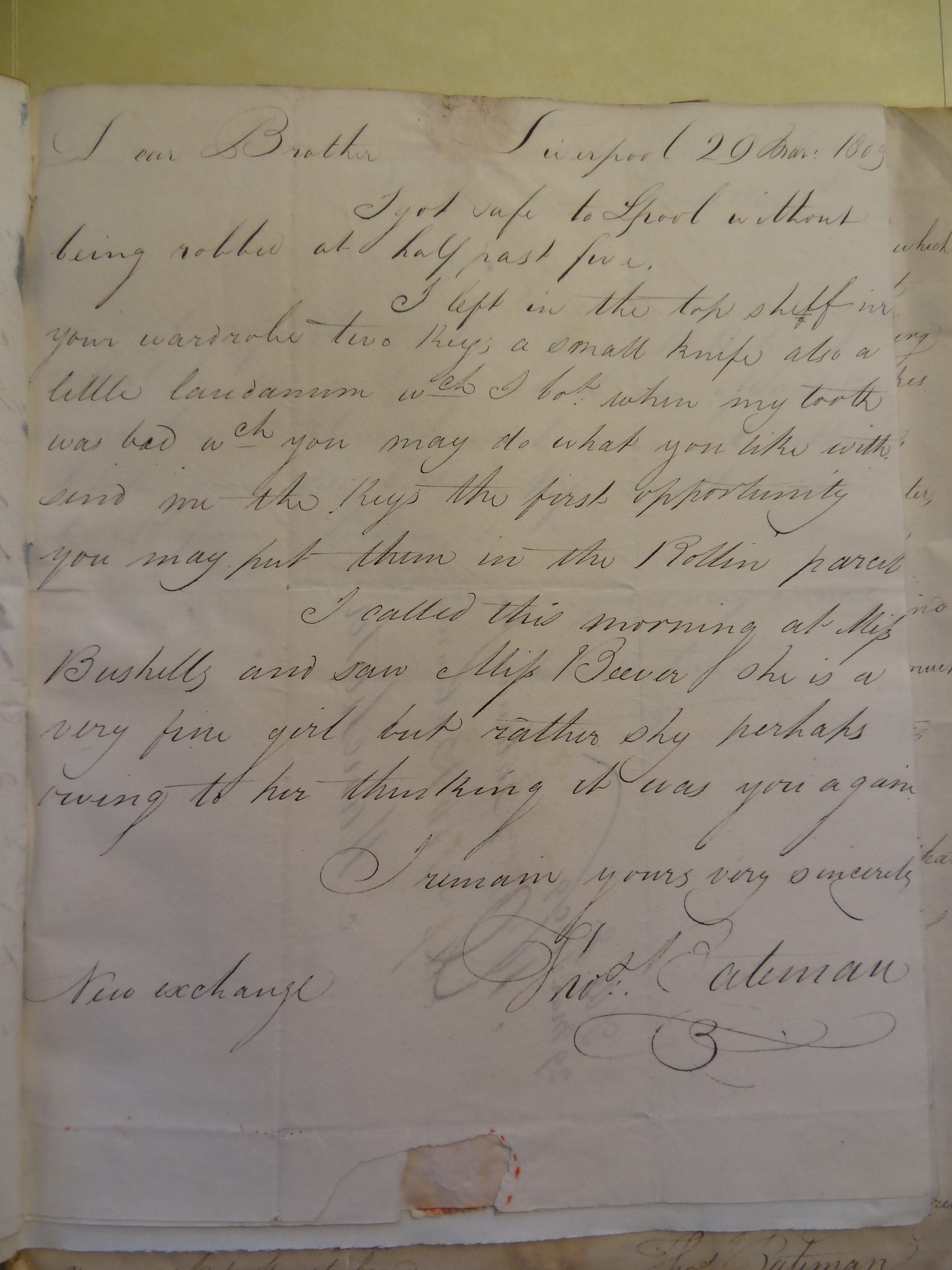 Image #1 of letter: Thomas Bateman (junior) to William Bateman, 29 March 1809