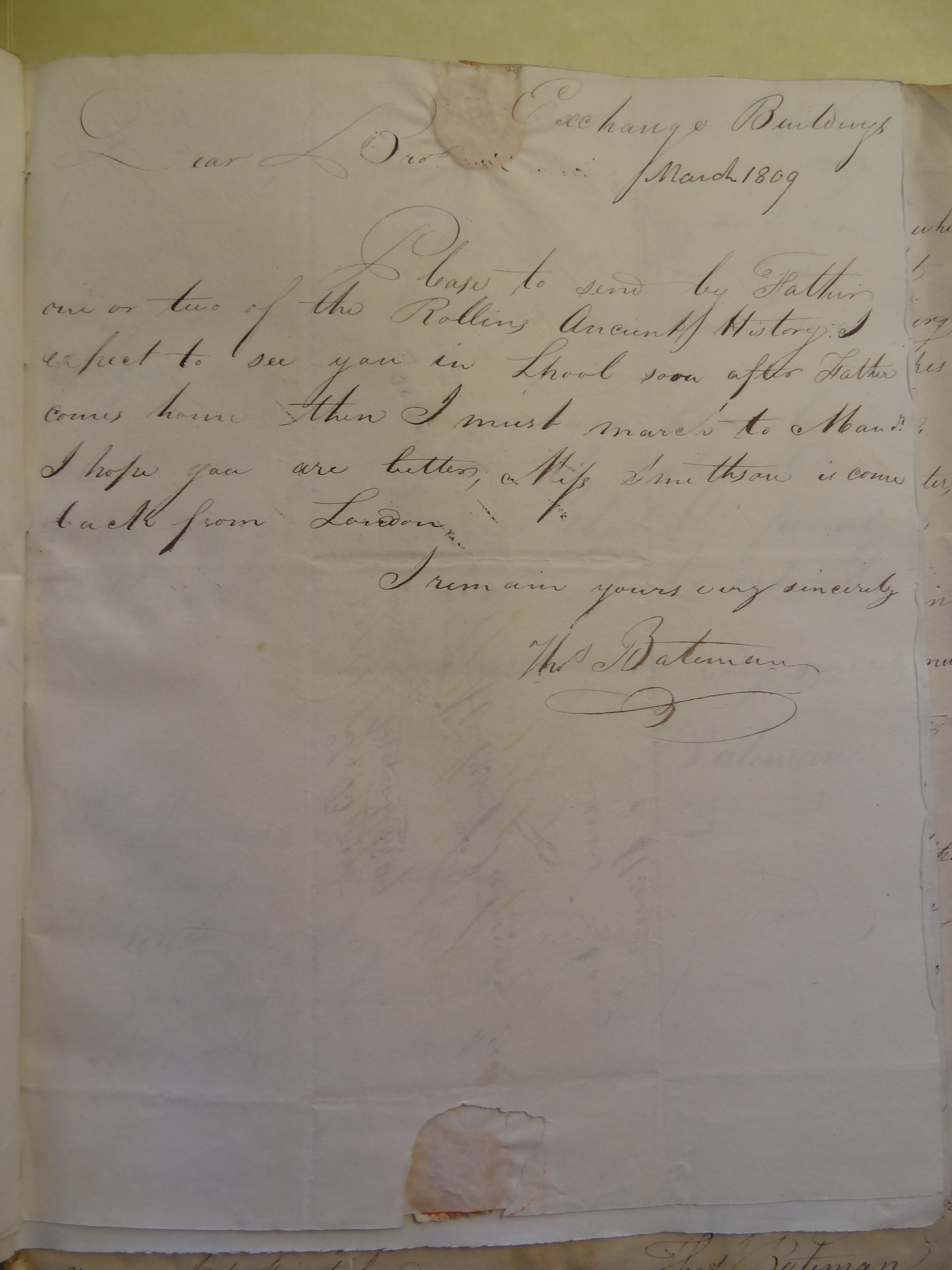 Image #1 of letter: Thomas Bateman (junior) to William Bateman, March 1809