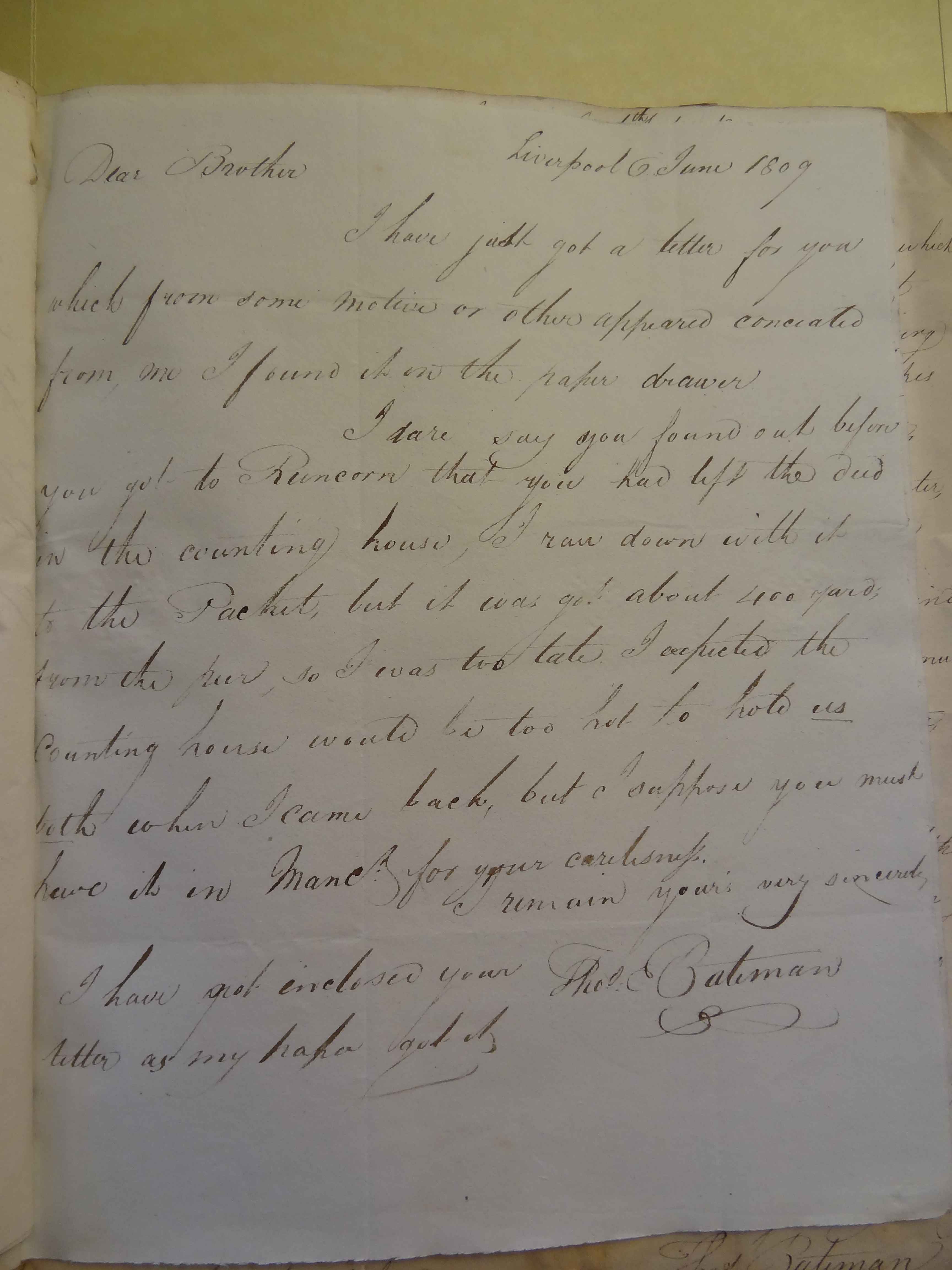 Image #1 of letter: Thomas Bateman (junior) to William Bateman, 6 June 1809