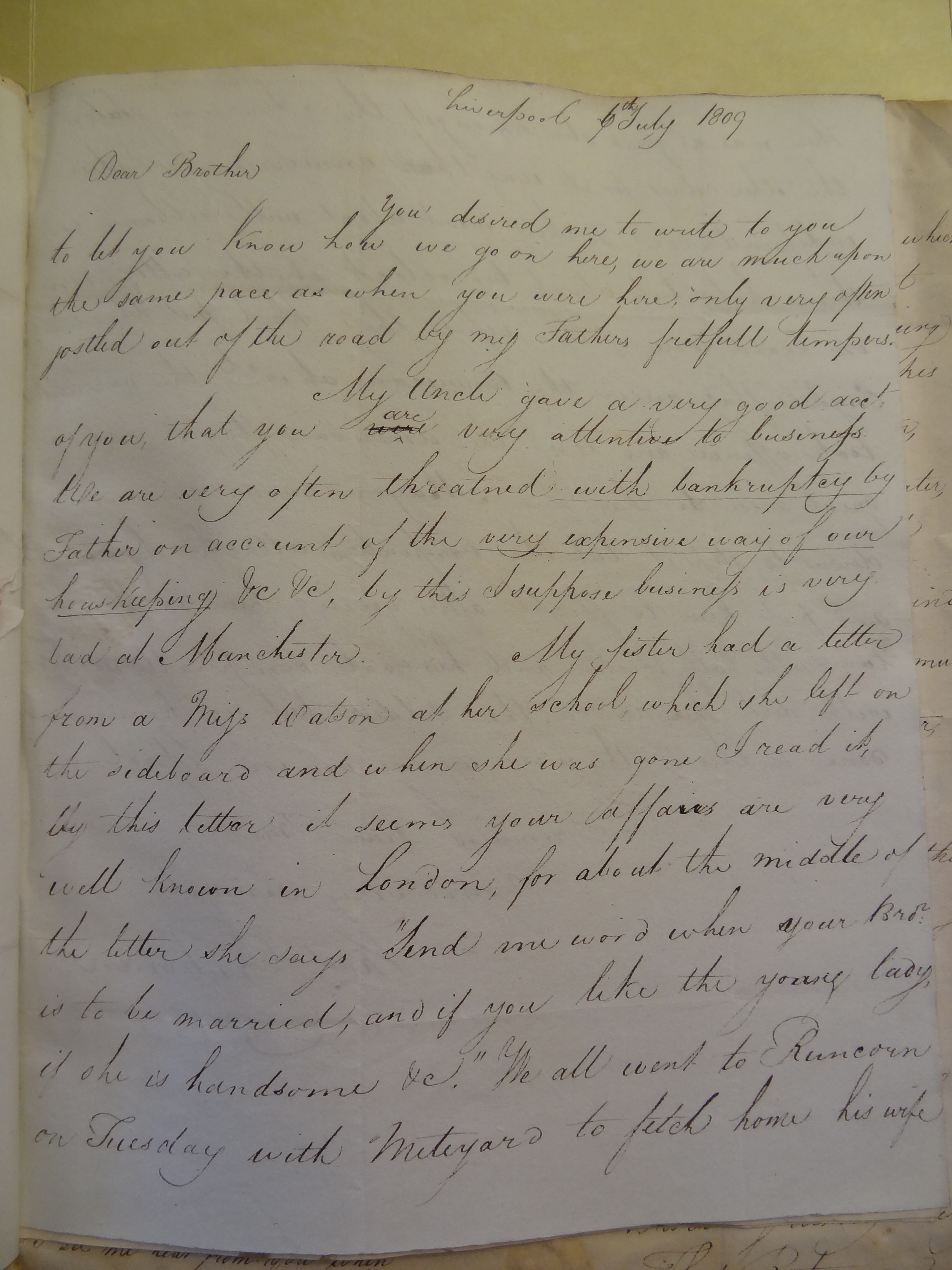 Image #1 of letter: Thomas Bateman (junior) to William Bateman, 6 July 1809