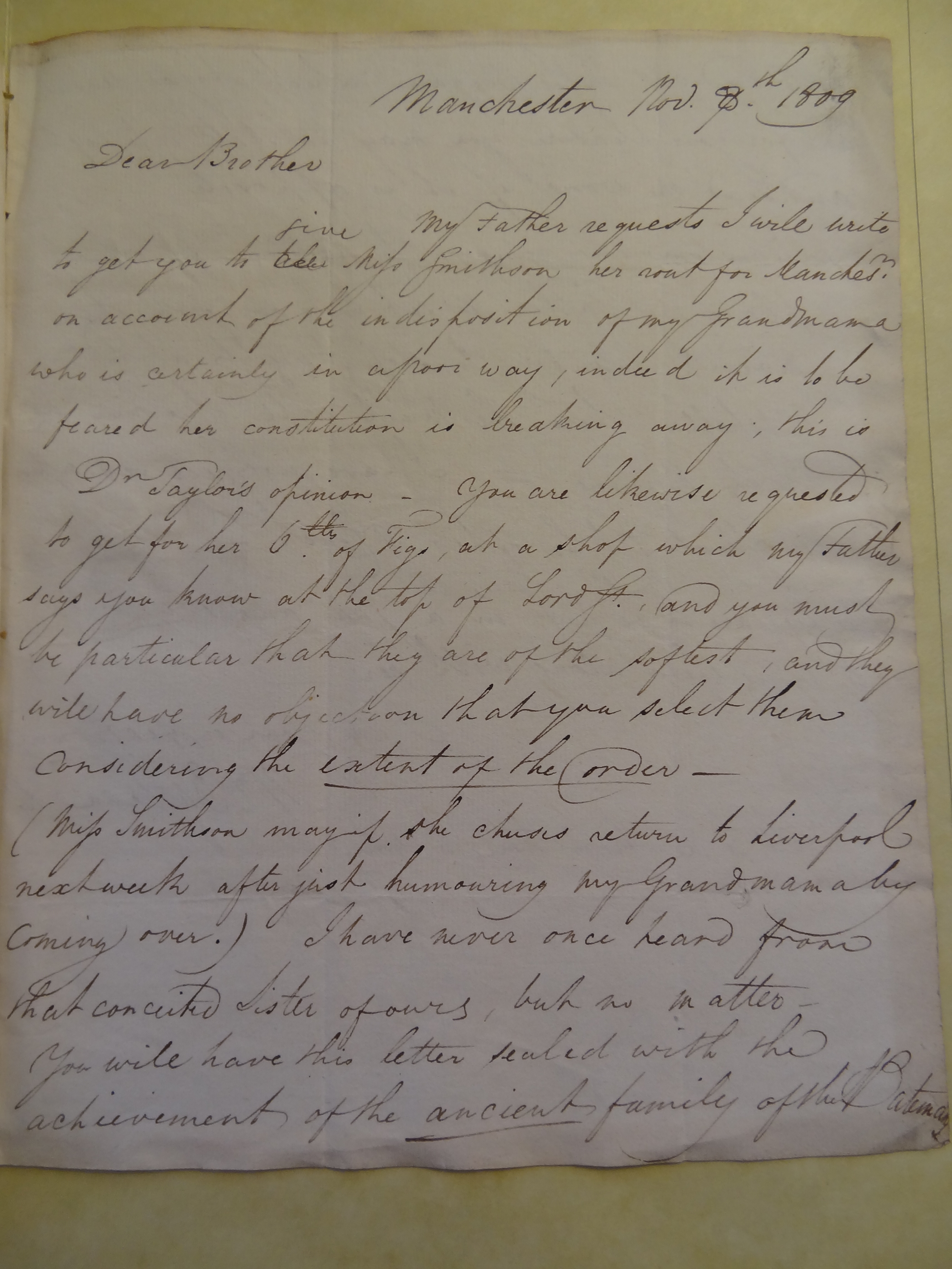 Image #1 of letter: William Bateman to Thomas Bateman (junior), 8 November 1809