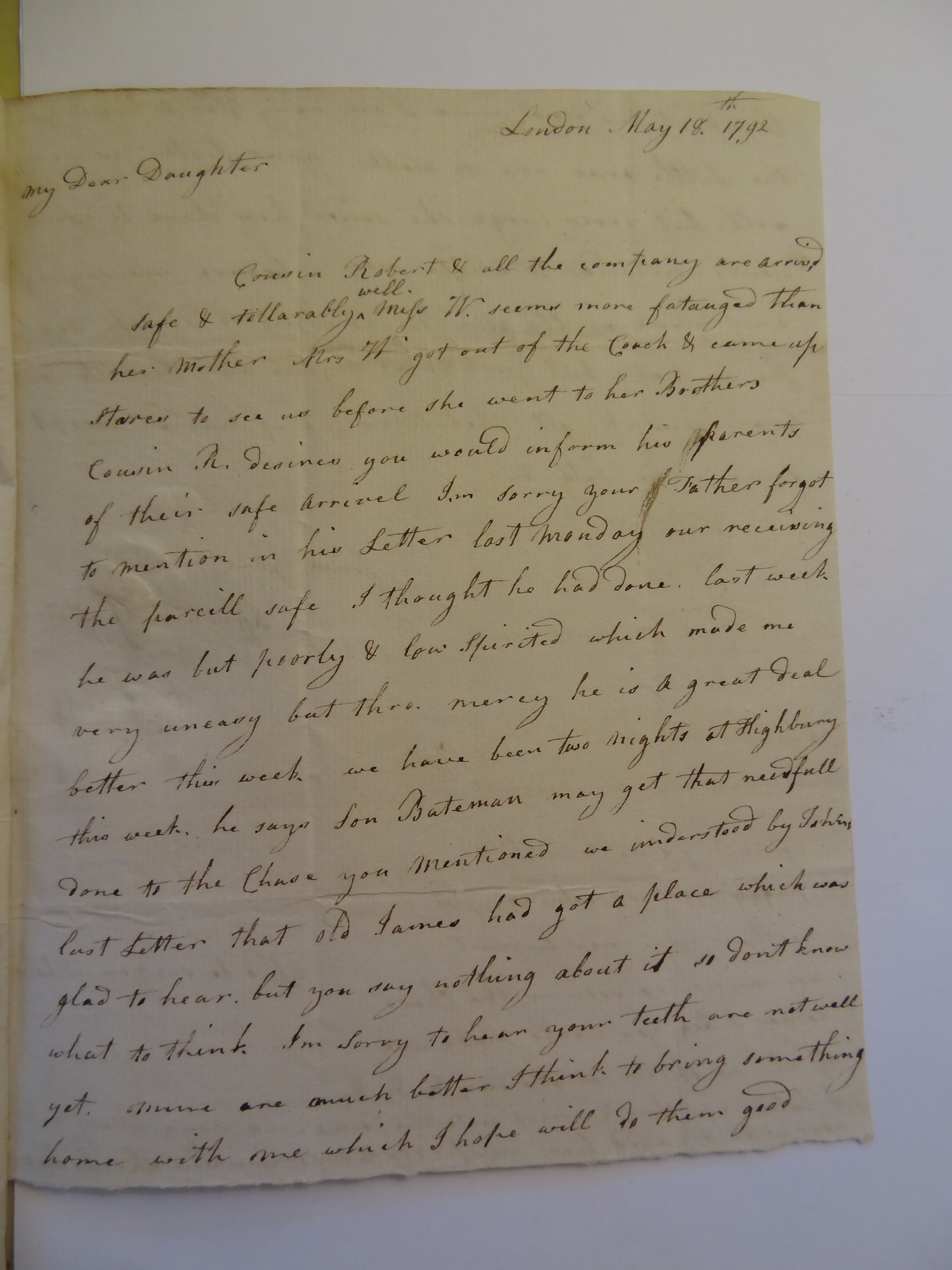 Image #1 of letter: Sarah Clegg to Rebekah Bateman, 18 May 1792