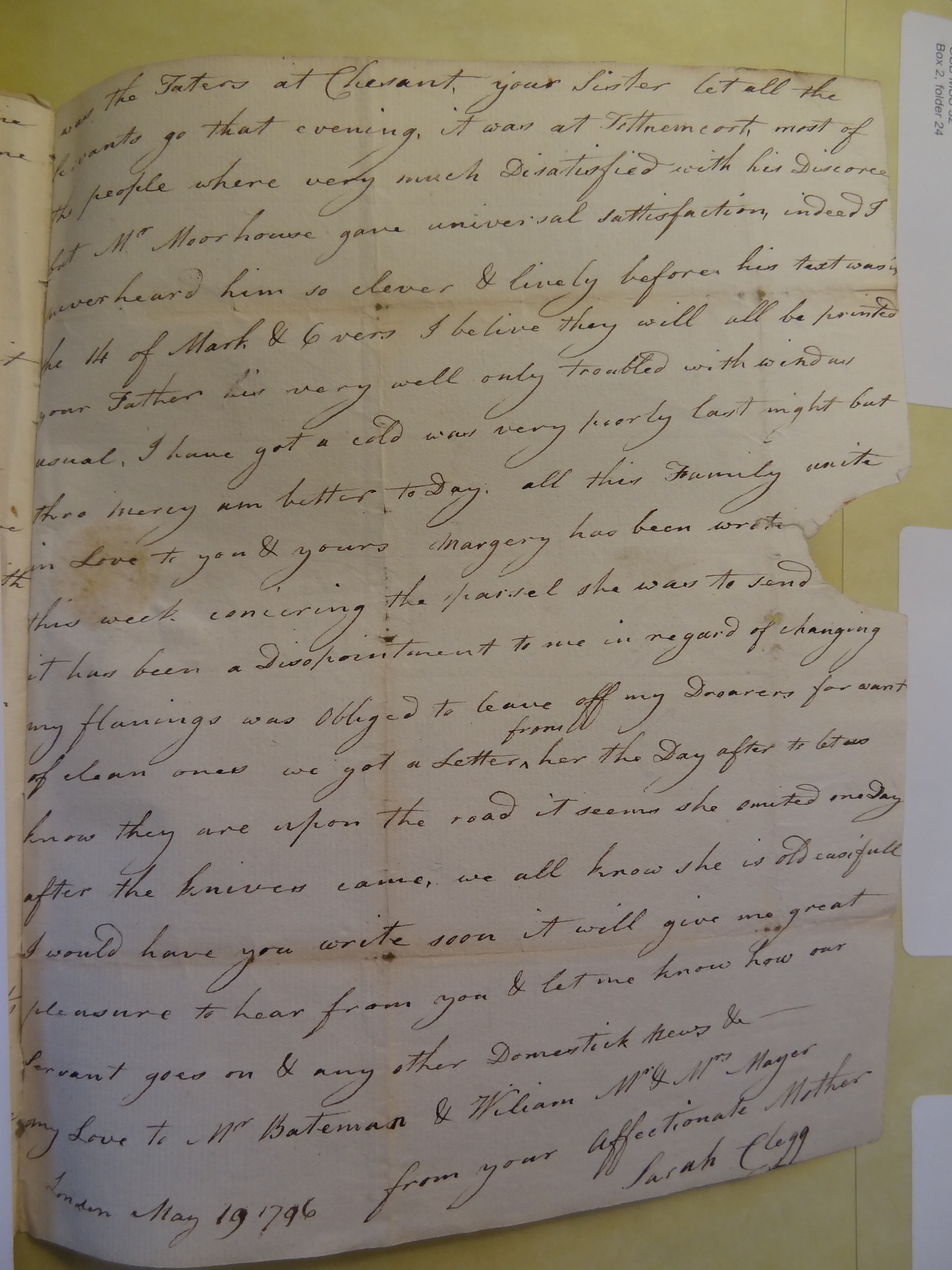 Image #3 of letter: Sarah Clegg to Rebekah Bateman, 19 May 1796