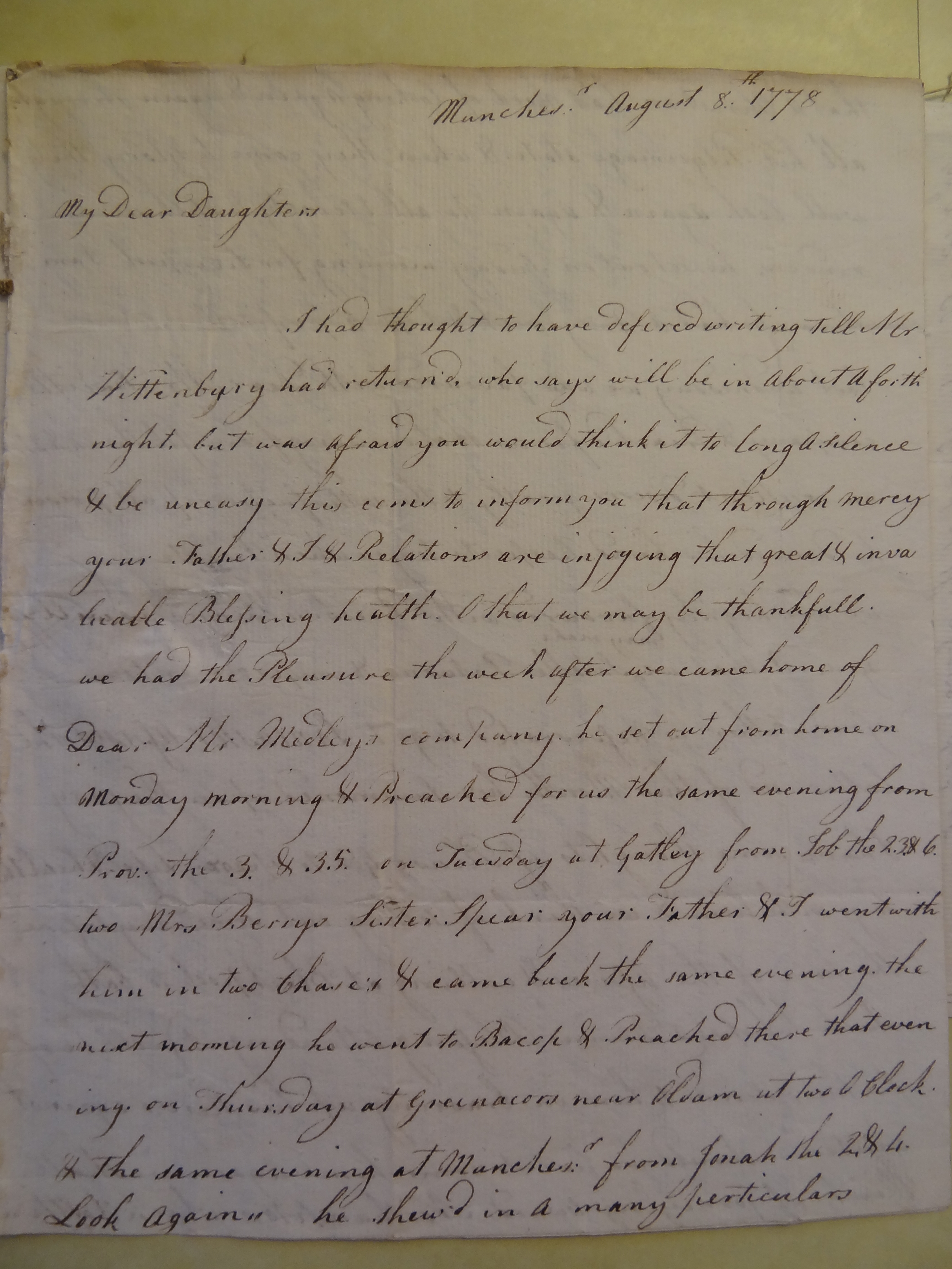 Image #1 of letter: Sarah Clegg to Rebekah Bateman and Elizabeth Wilson, 8 August 1778